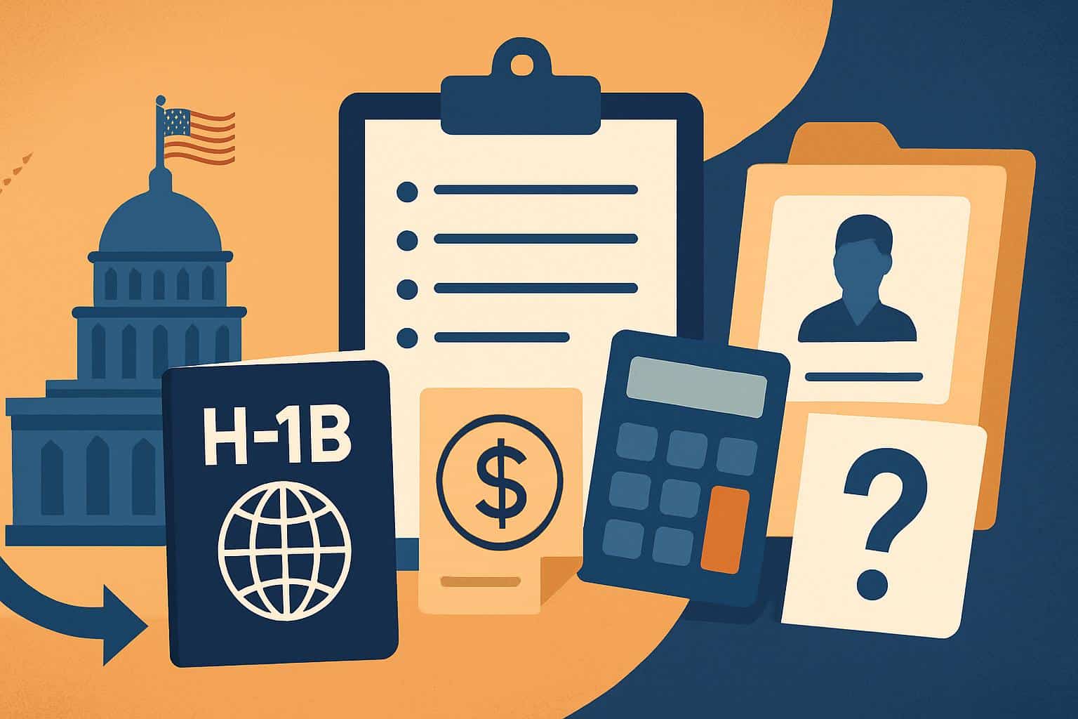 H-1B visa documents, USCIS form, and employer compliance checklist