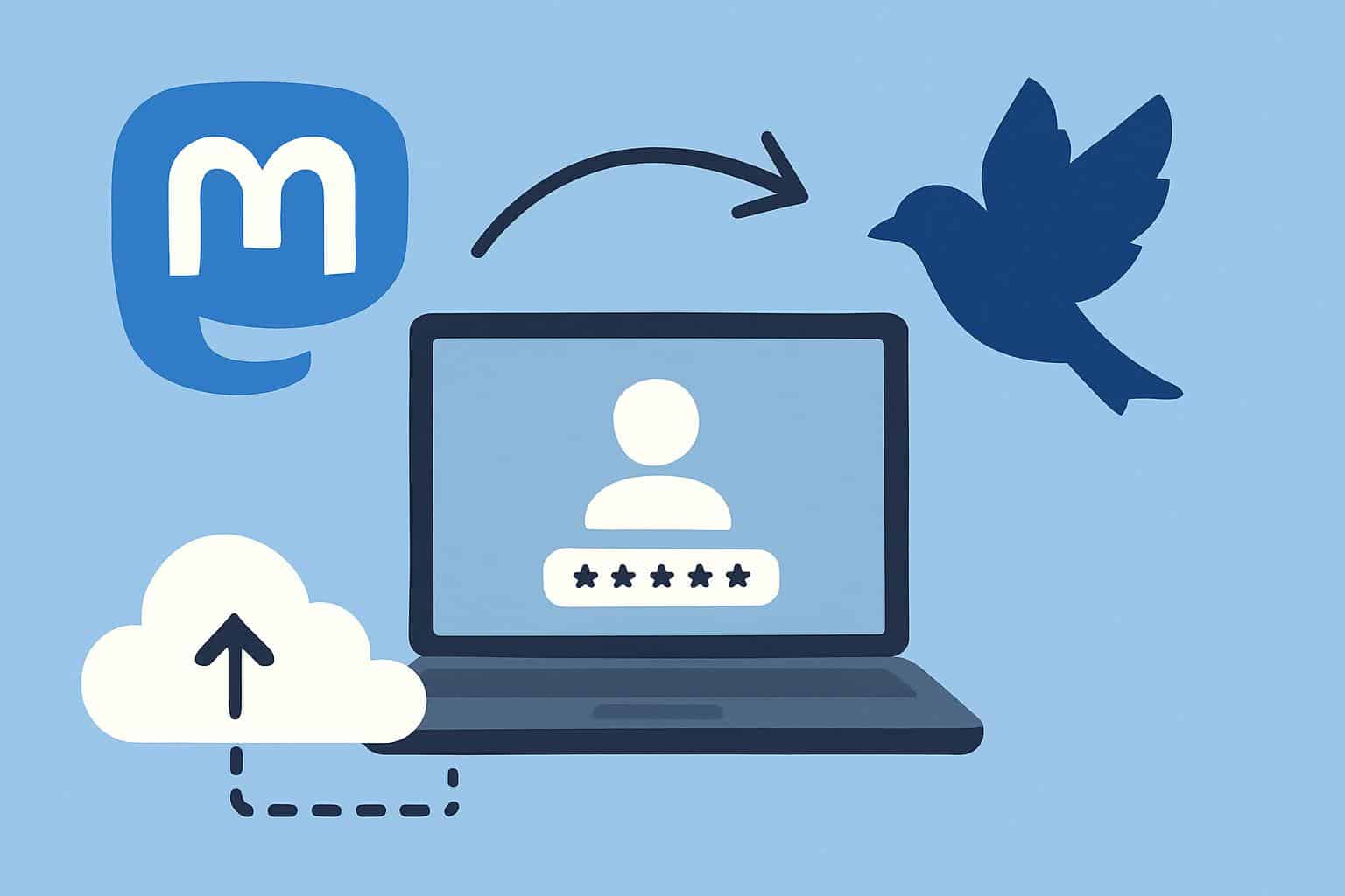 Mastodon accounts transferred to Bluesky using Bounce tool, logos with arrow