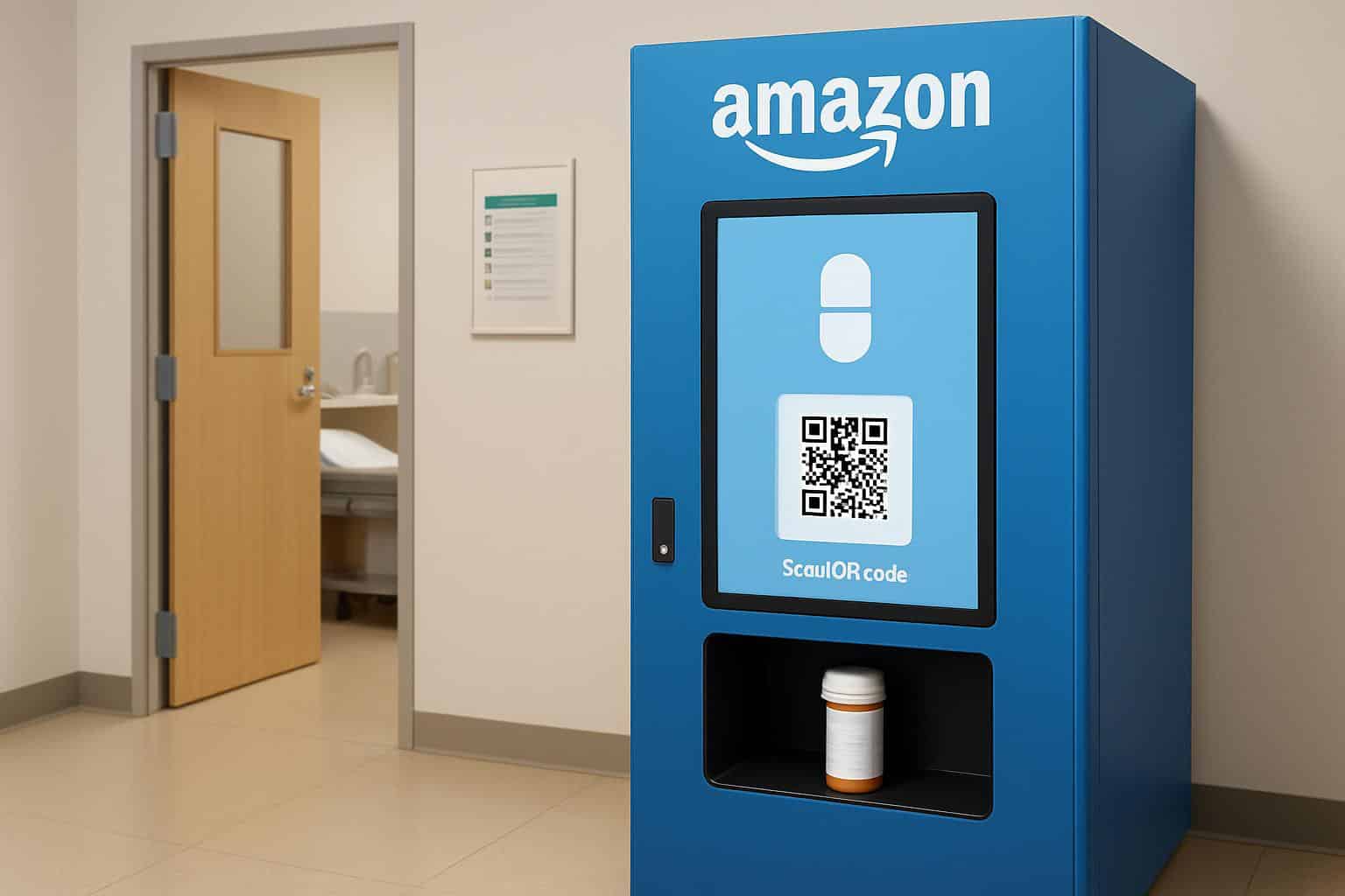 Amazon Pharmacy self-service prescription pickup kiosk with secure lockers