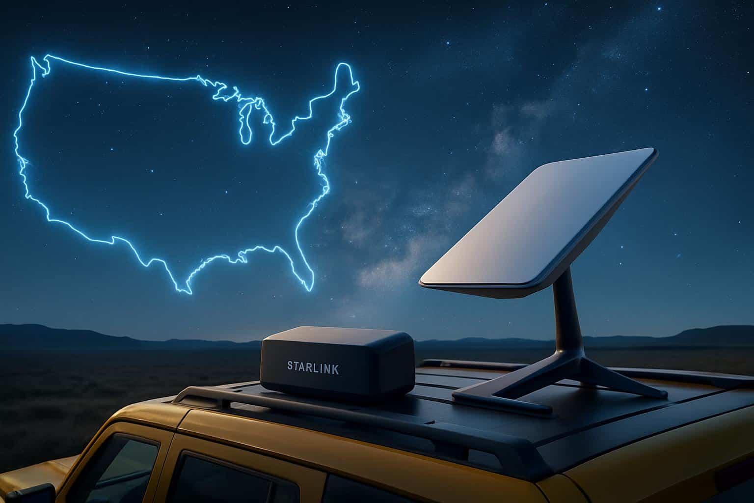 SpaceX Starlink Mini dish over US and Canada map as free offer expands