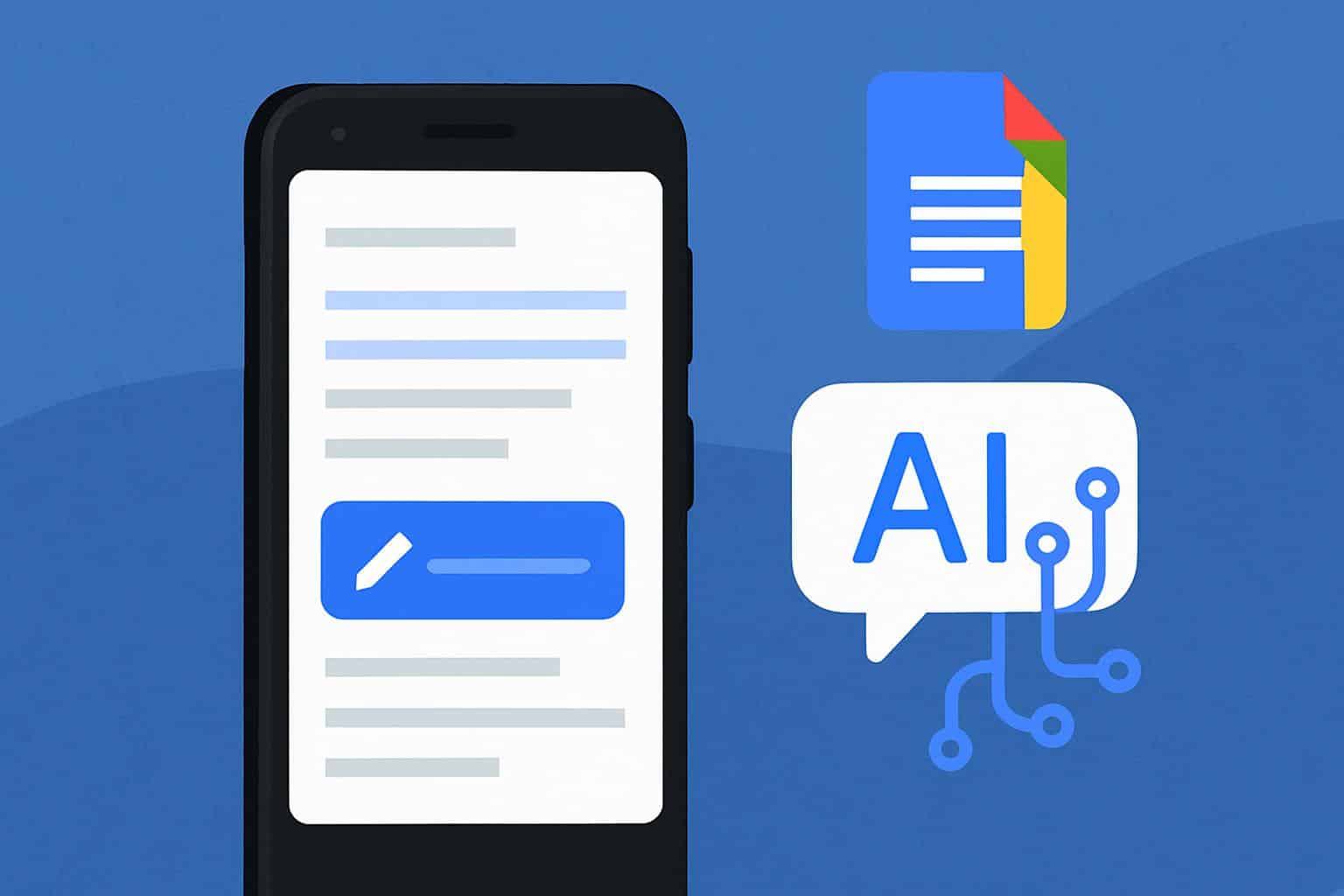 Android phone showing Google Docs Help me write AI feature