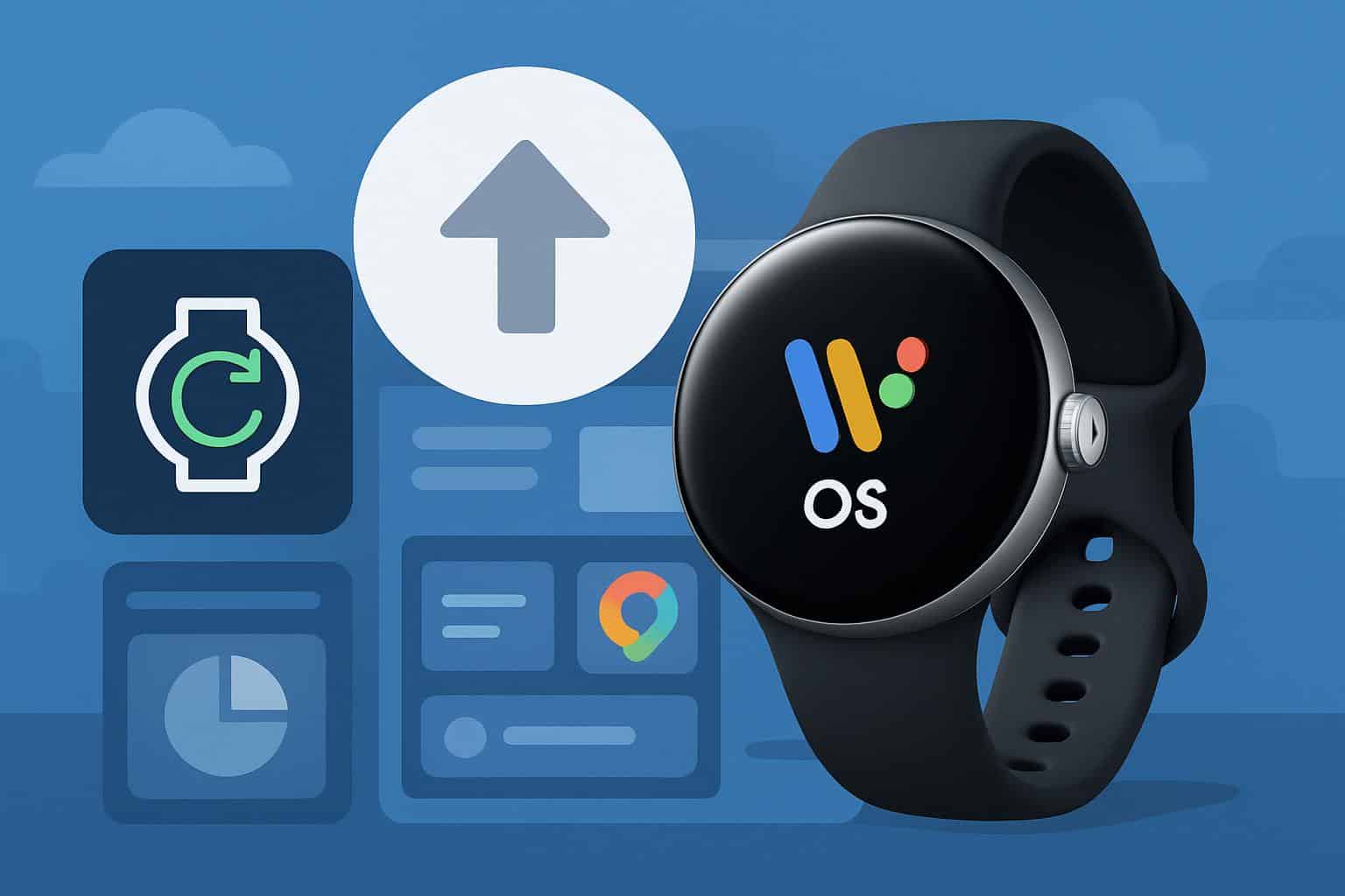 Google Pixel Watch displaying Wear OS 6 update interface