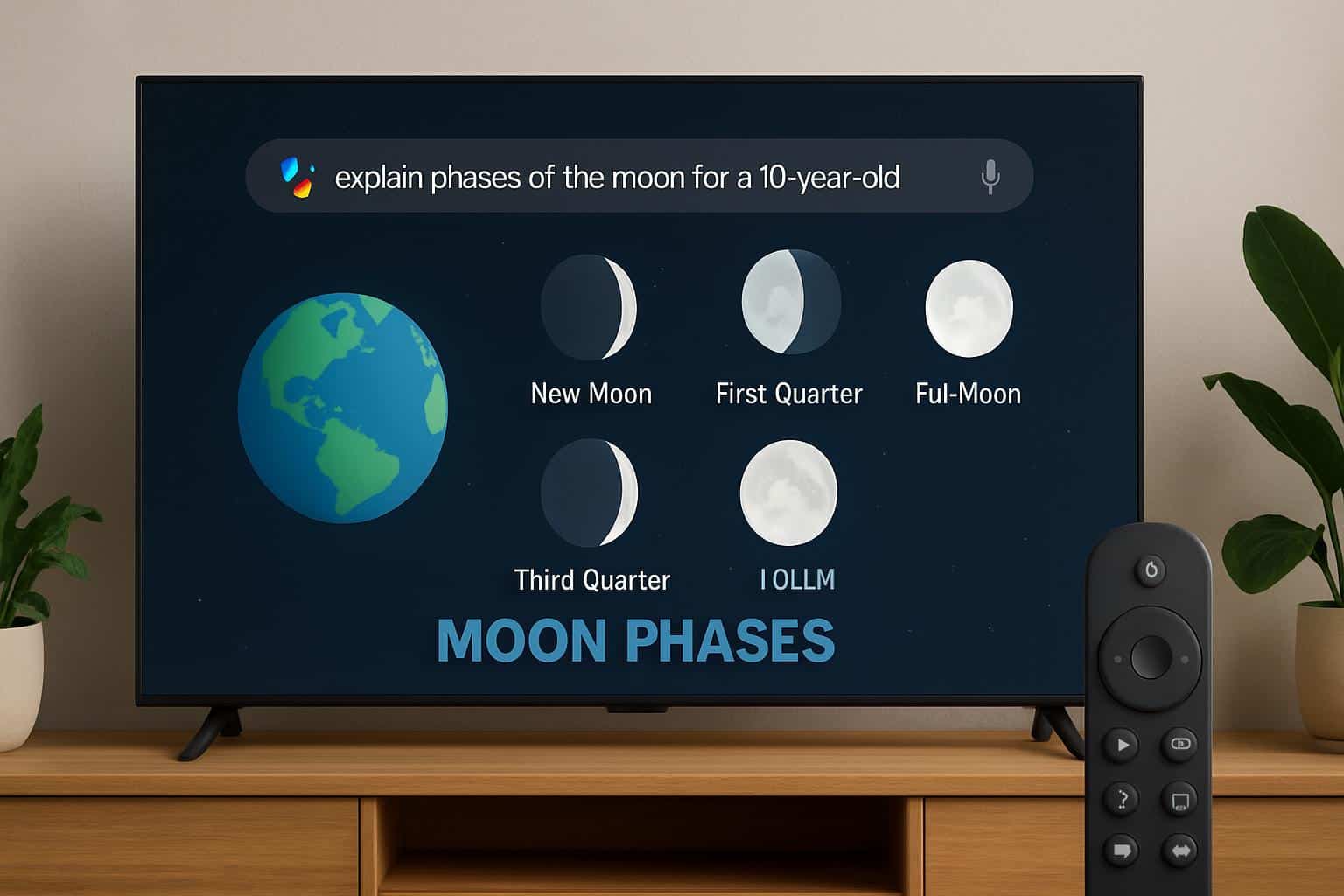 Google TV interface displaying Gemini AI video creation test