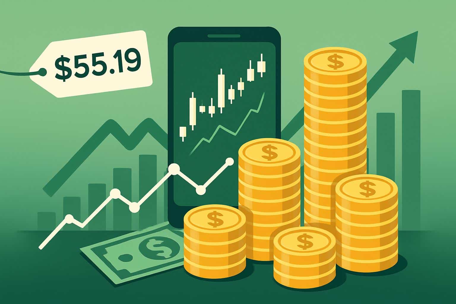 Sterling Stock Picker lifetime access deal, $55.19 highlighted over stock market charts