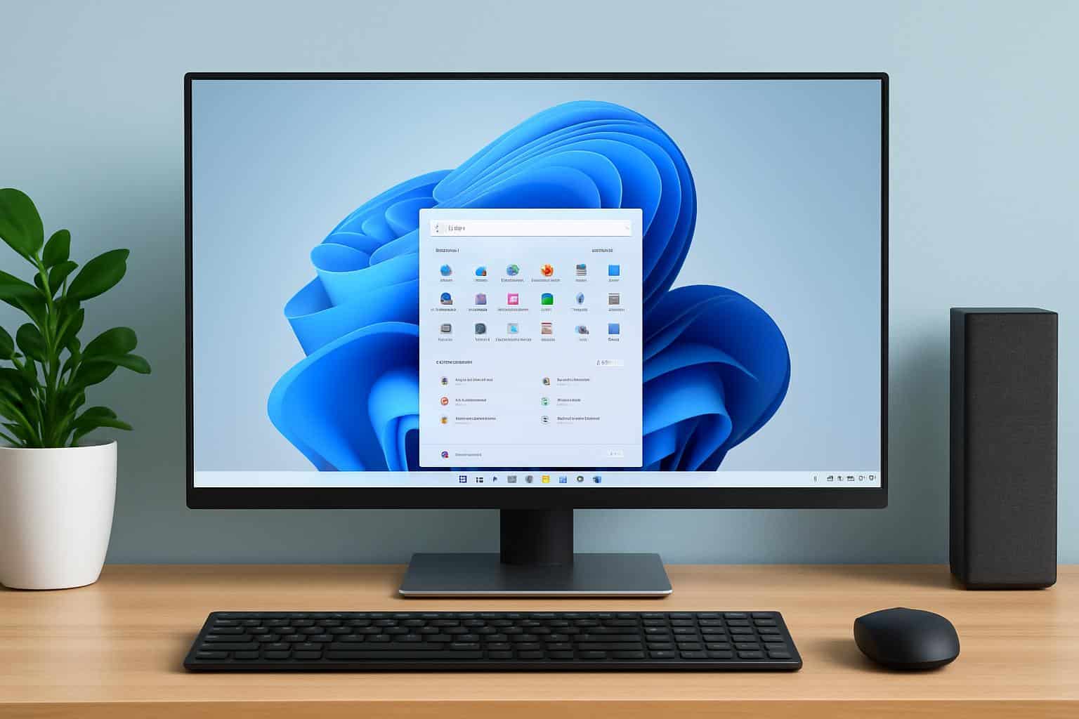 Windows 11 upgrade prompt on a PC, with the new centered Start menu and refreshed taskbar