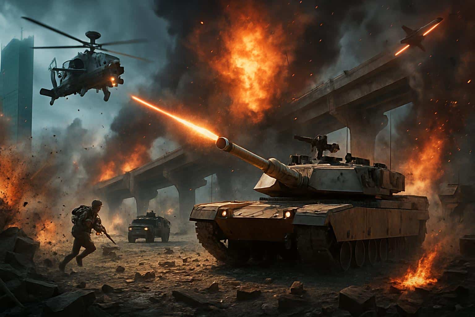 Battlefield 6 chaotic gameplay with explosions and vehicles in intense combat