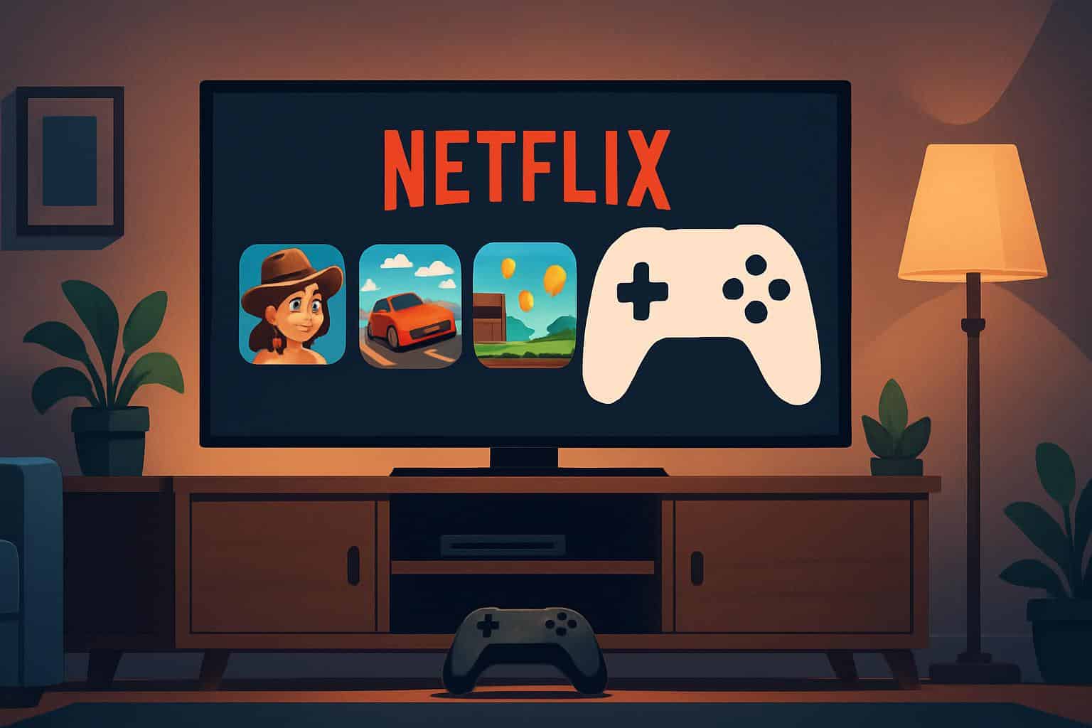 Netflix adds playable games to TV screen, interface with game titles and controller