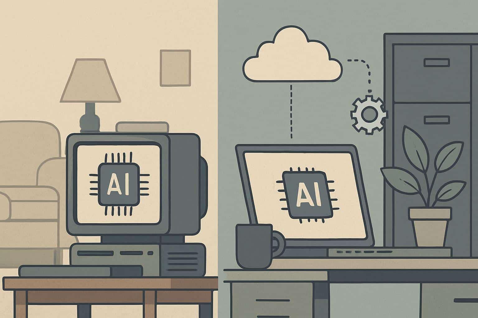 Plain, functional AI interface on everyday devices, prioritizing practicality over polish