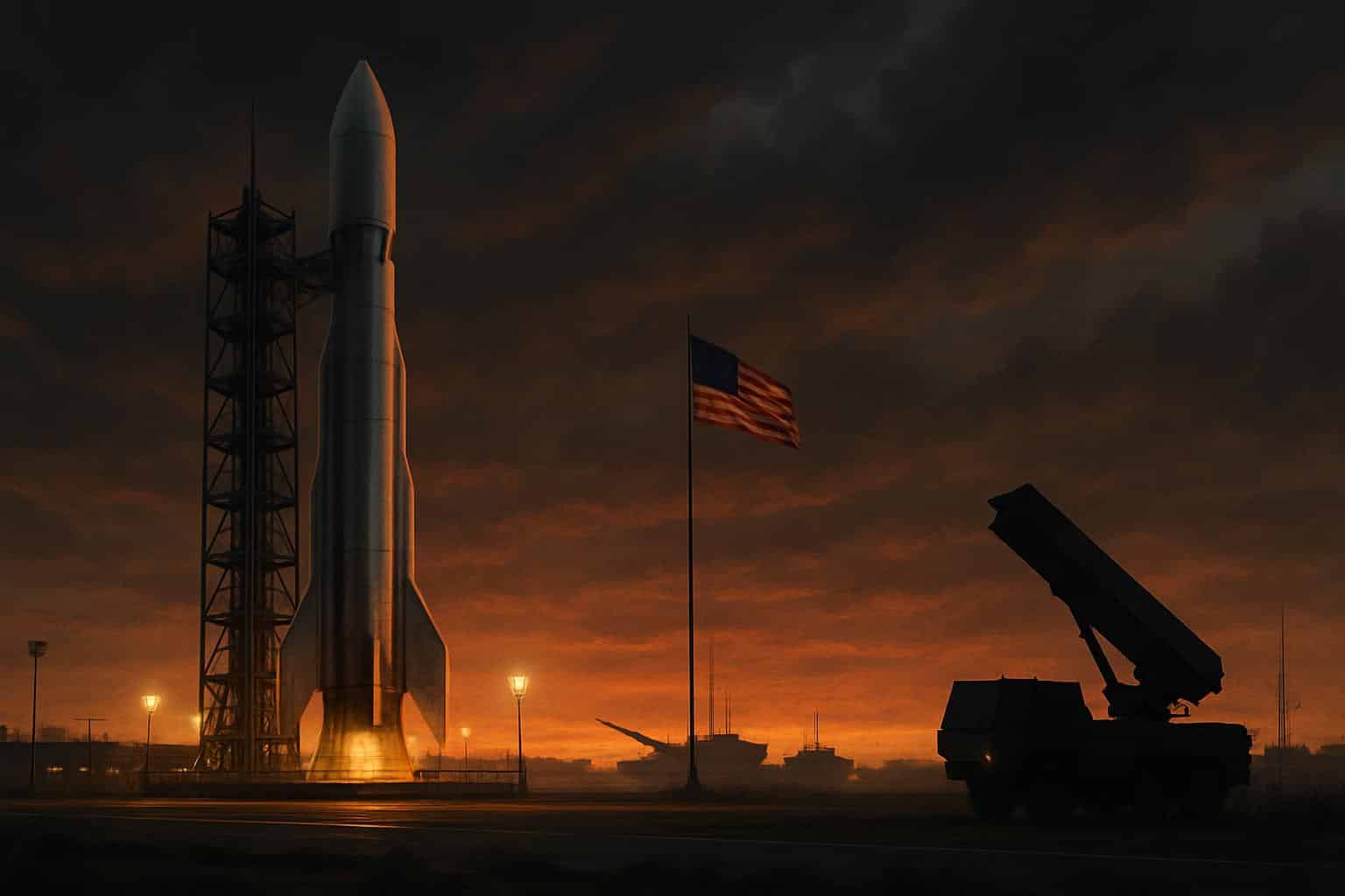 Stoke Space rocket with defense shield, symbolizing funding for national security launches