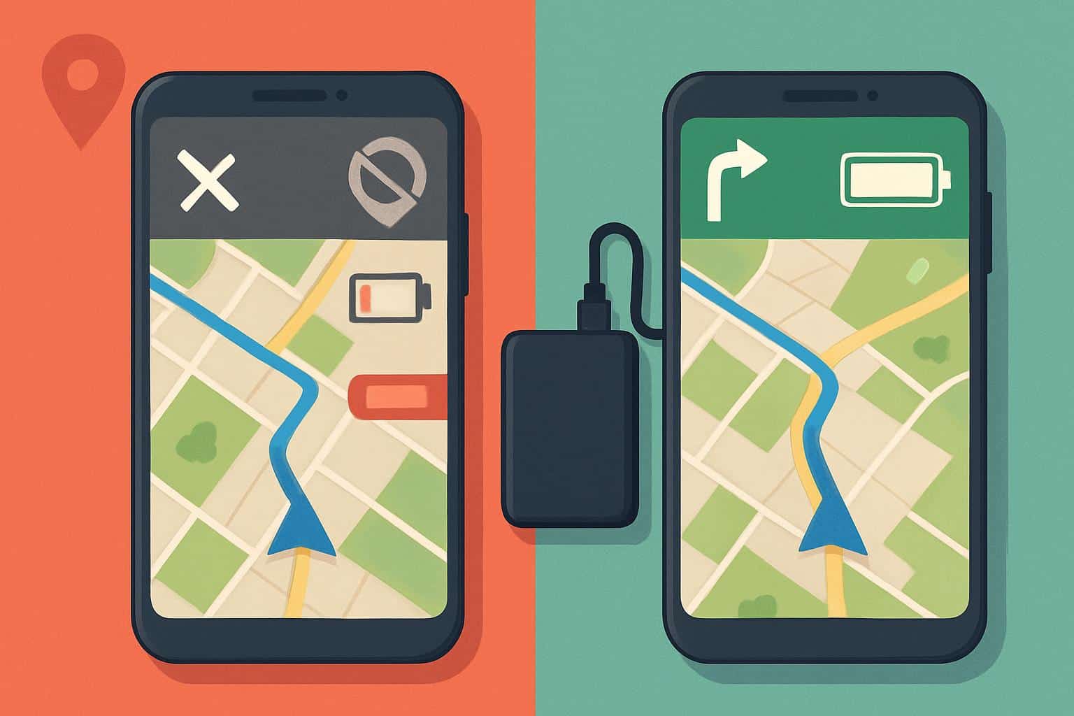 Phone showing free private maps app with battery-saving navigation and shield icon