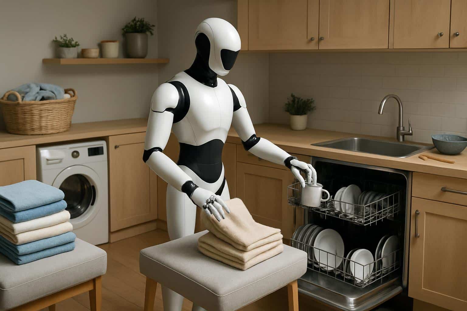 Figure 03 humanoid robot performing household chores as an AI home assistant