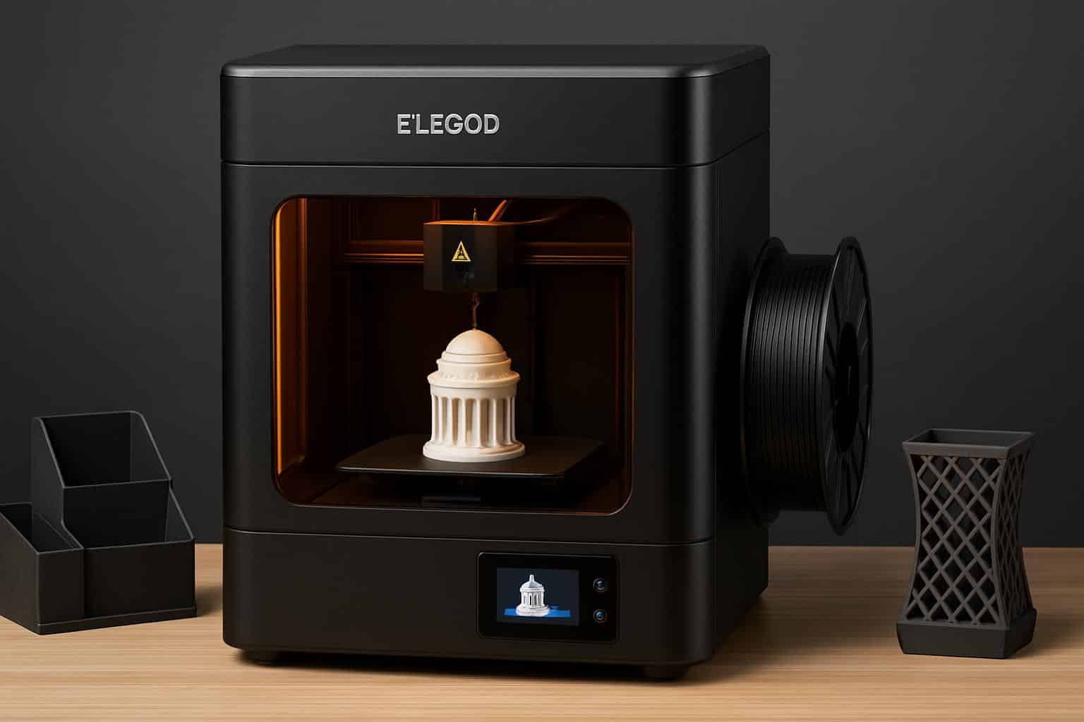 Elegoo Centauri Carbon 3D printer on a workbench for use and review