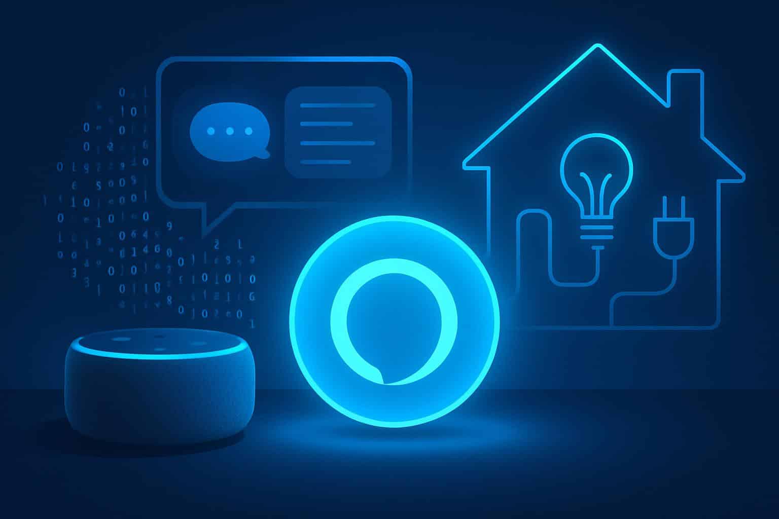 Alexa Plus on an Amazon Echo smart speaker, showcasing Amazon's new AI assistant