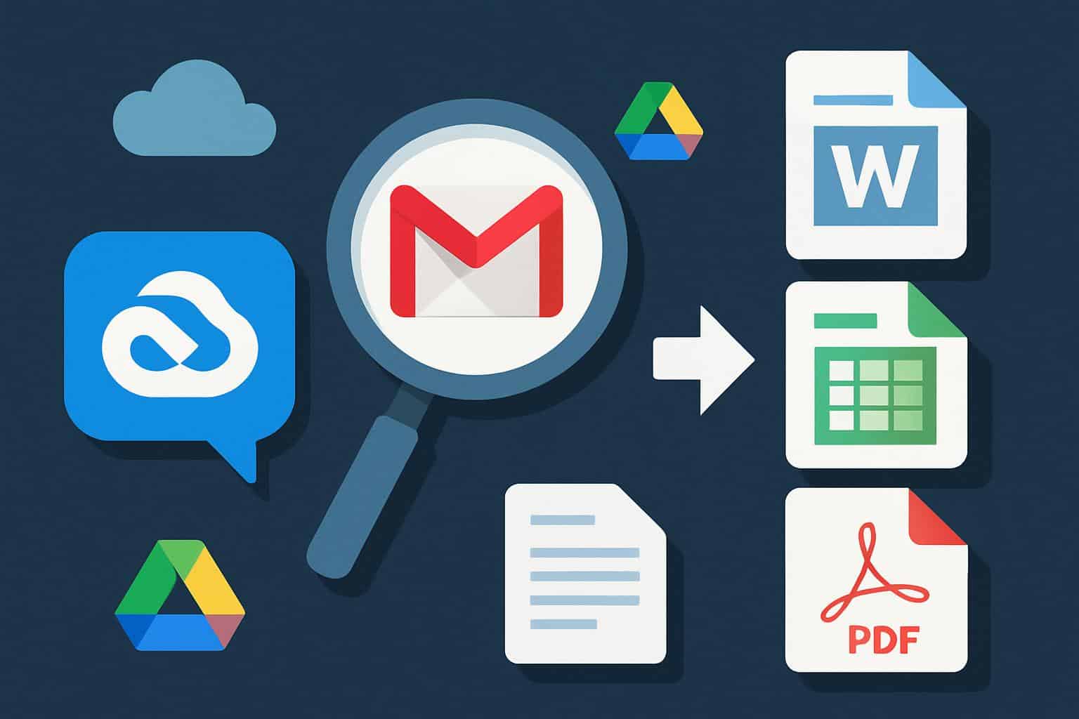 Microsoft Copilot interface with Gmail search and Office file export icons on laptop