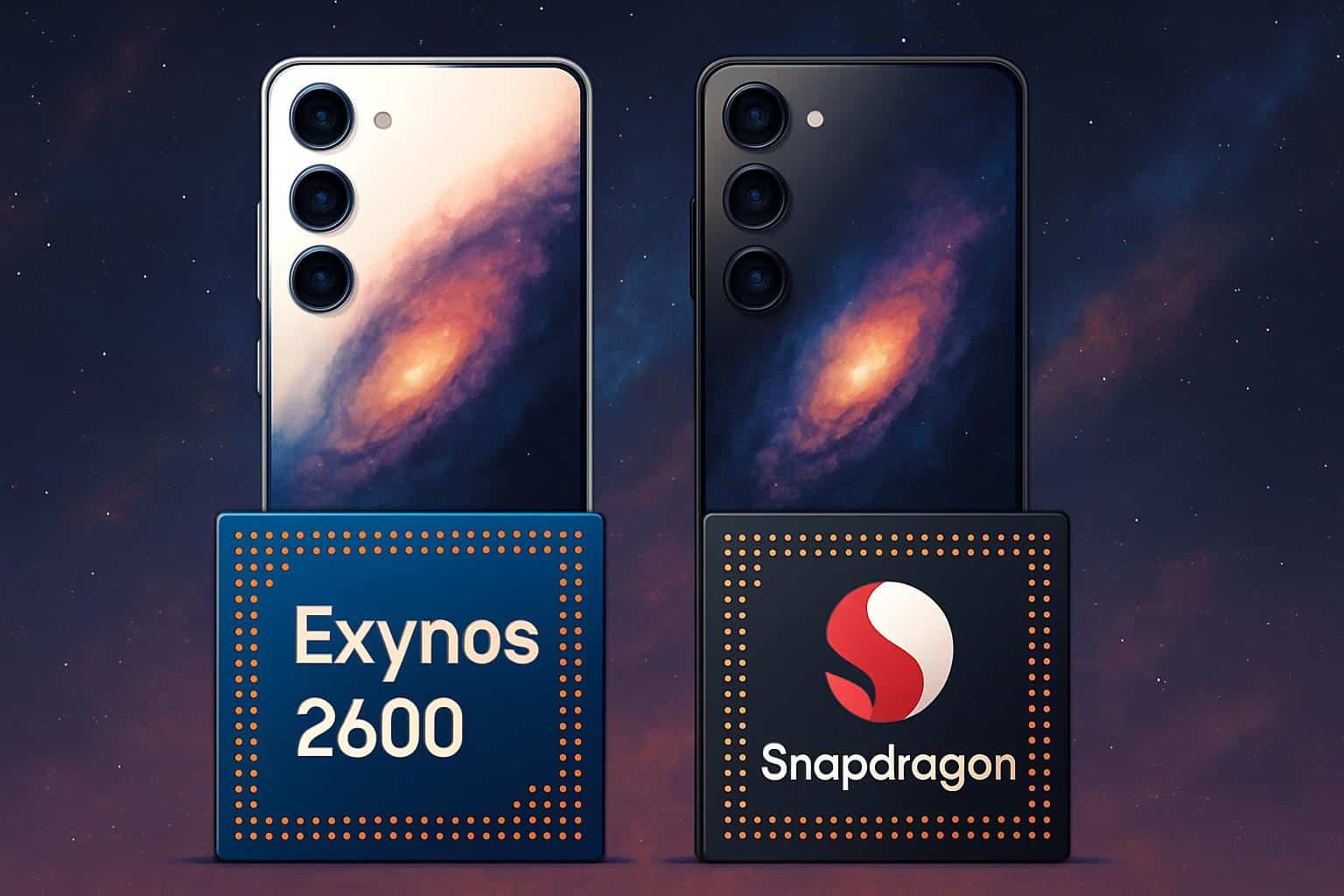 Two Samsung Galaxy S26 models with Exynos 2600 chipset