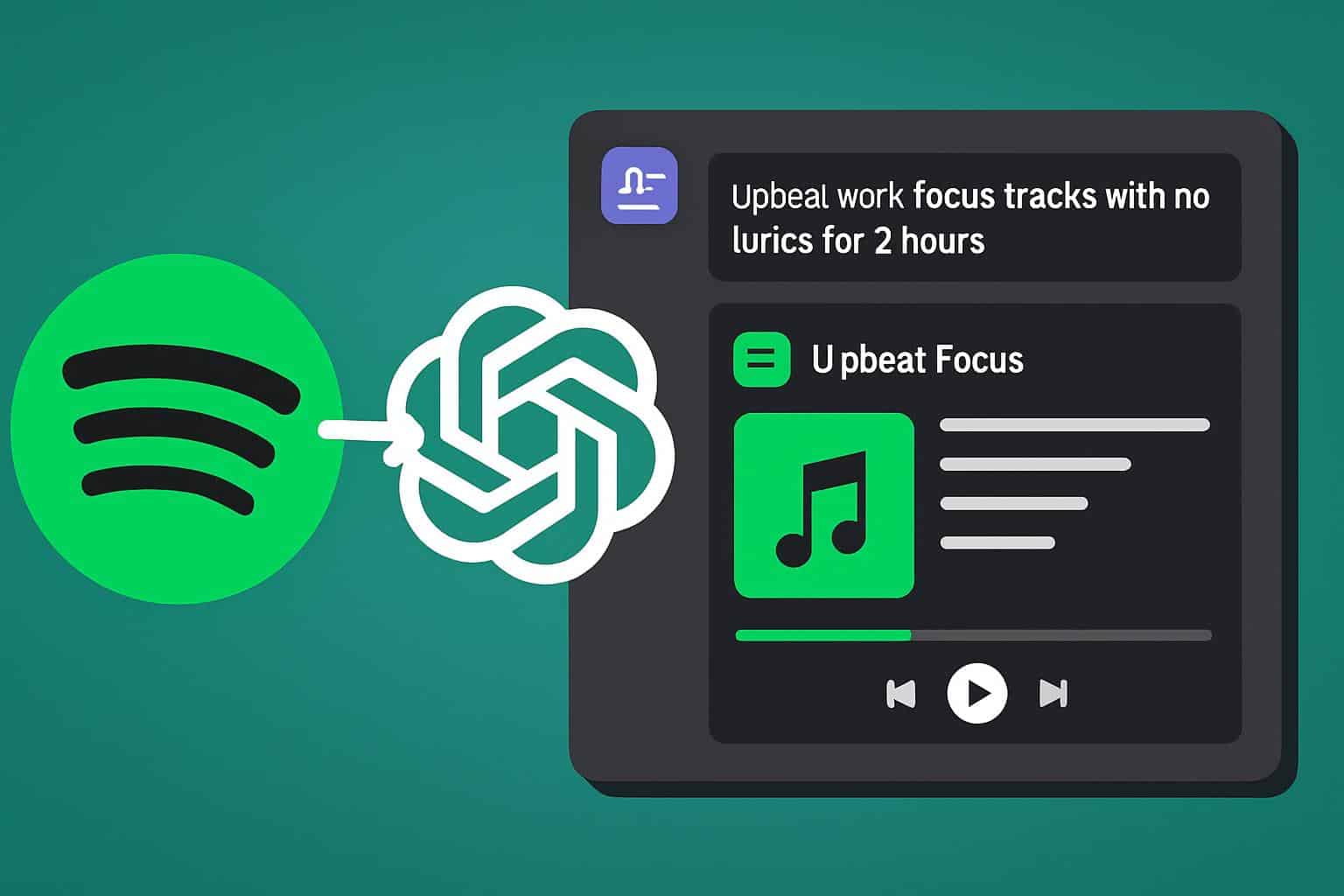 Spotify and ChatGPT logos linked, illustrating quick integration setup
