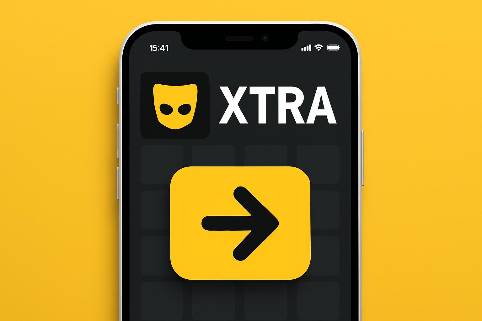 Grindr app showing XTRA premium features on smartphone, upgrade benefits highlighted
