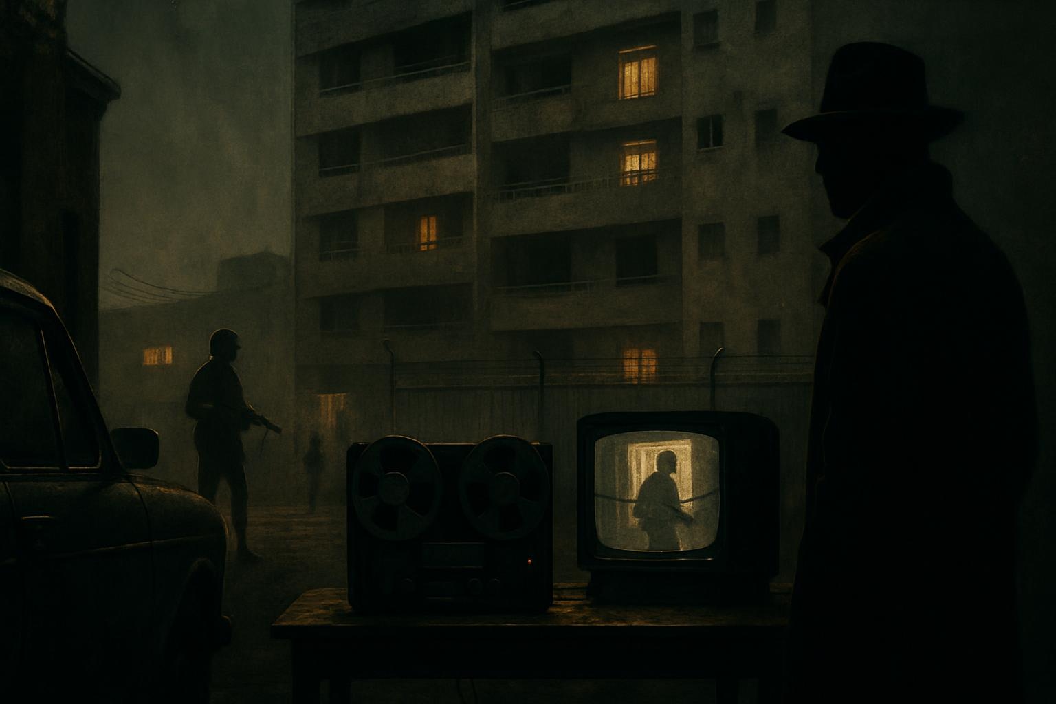 The Secret Agent review: political crime thriller scene with dossier, red string map, city skyline
