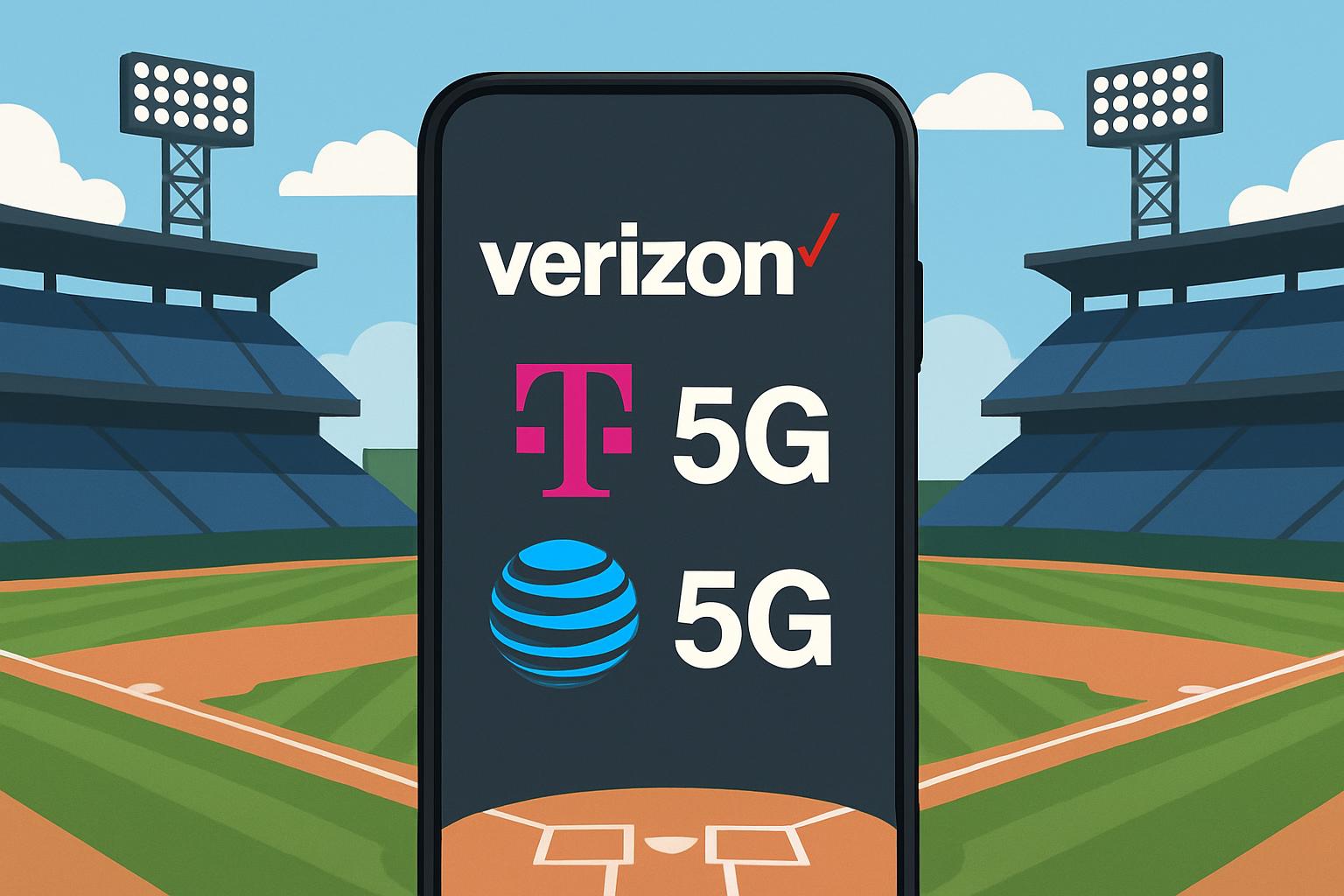 Verizon, T-Mobile and AT&T 5G network testing at a baseball stadium