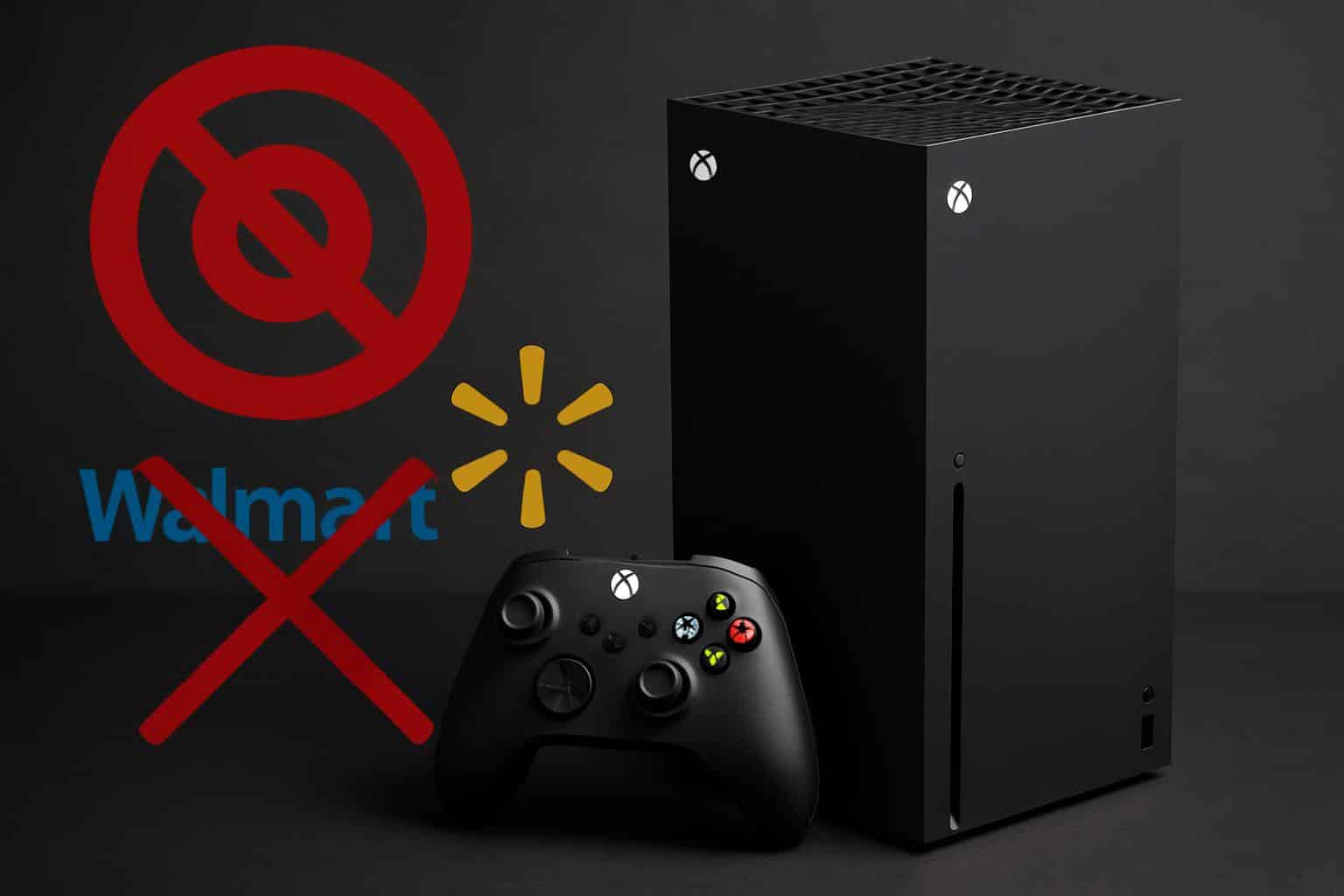 Xbox console with Target and Walmart logos amid rumors of retail removal