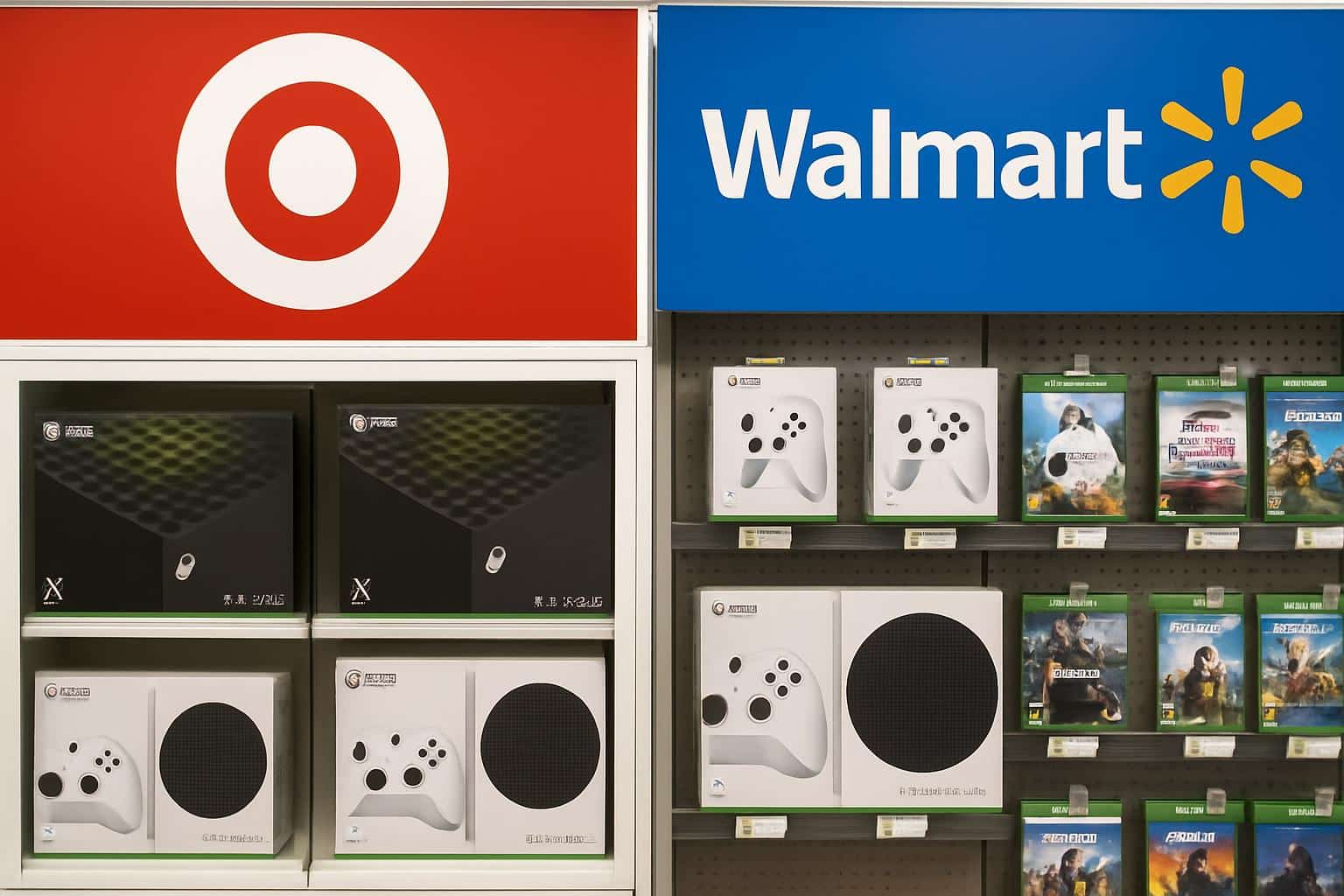 Xbox with Target and Walmart logos amid denial of rumors about removing Xbox consoles