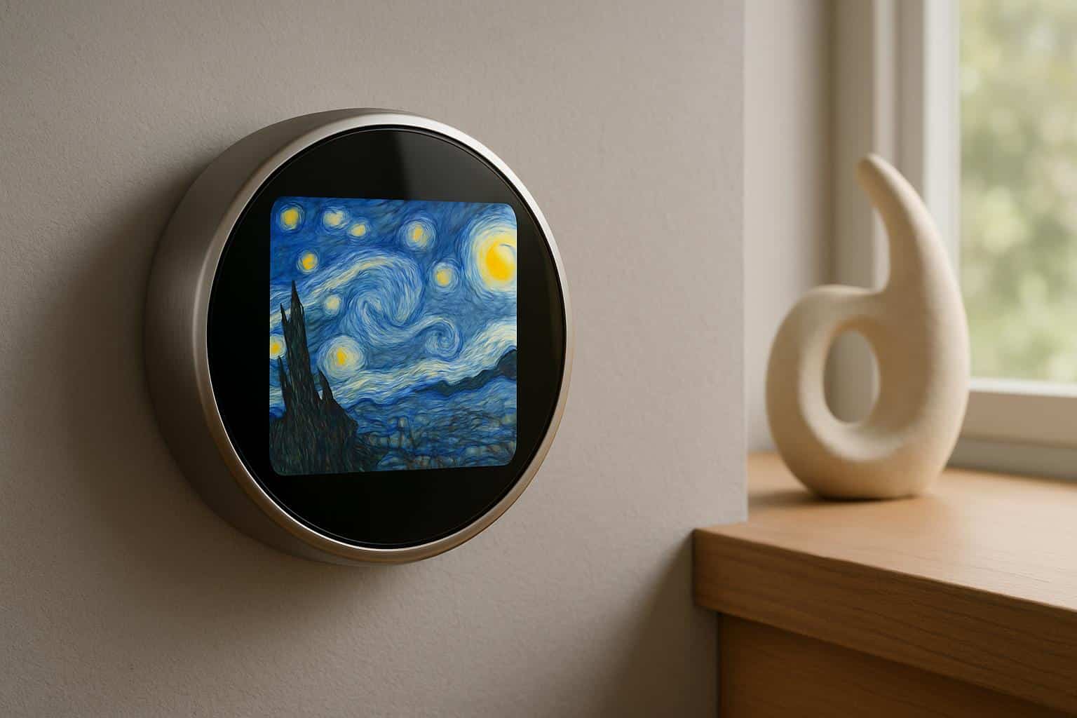 Nest Thermostat showcasing new artsy Farsight faces on its circular display