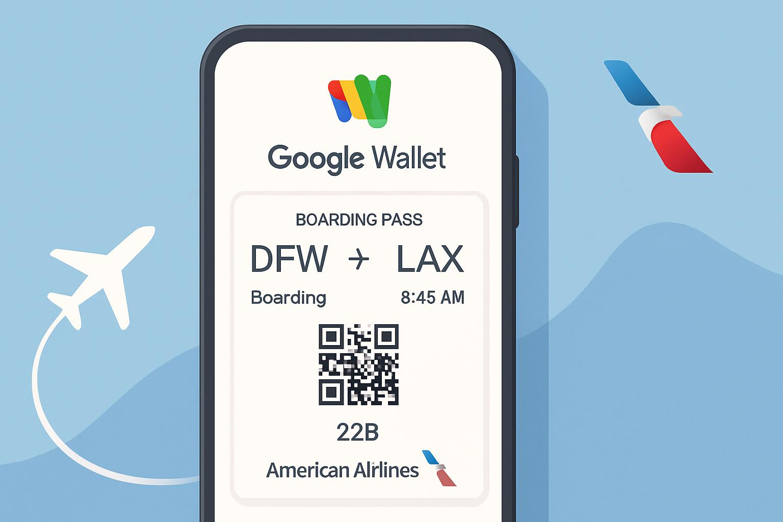 American Airlines boarding pass in Google Wallet on a smartphone screen