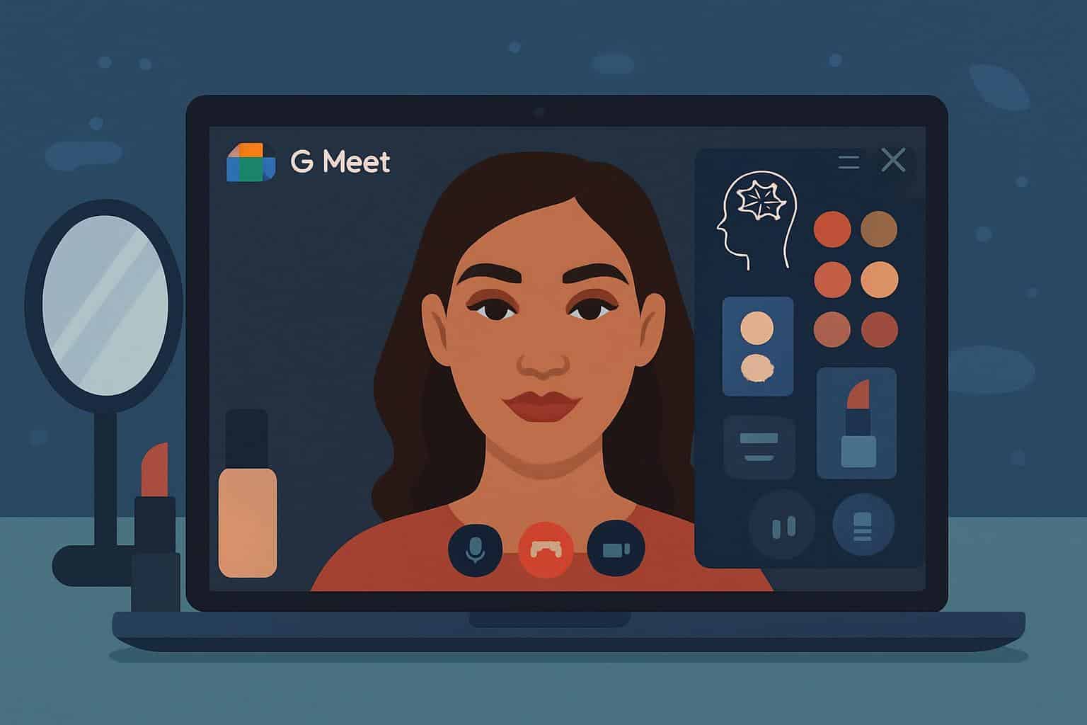 Google Meet AI makeup and beauty filters on video call interface