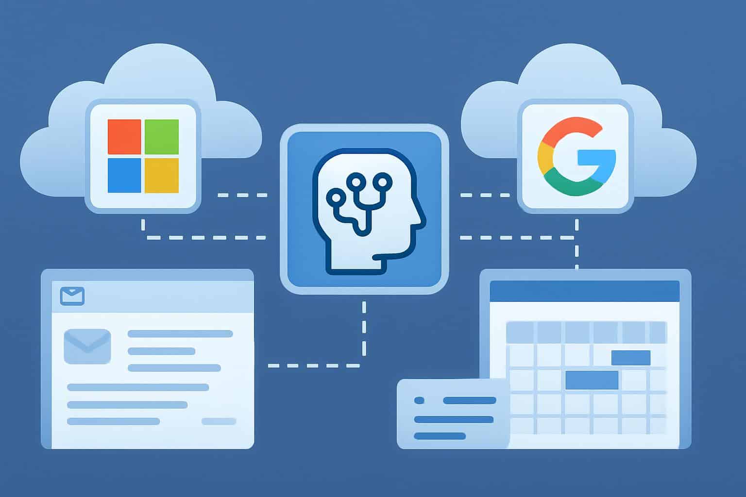 Microsoft Copilot accessing Microsoft and Google accounts, cross-platform integration