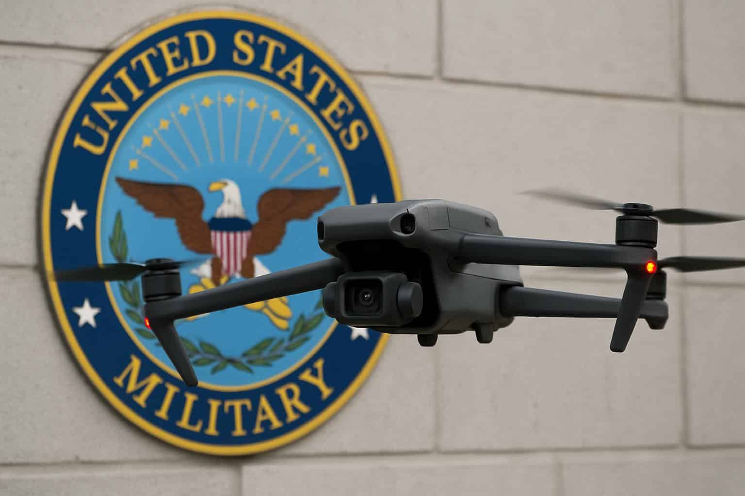 DJI drone and logo as company appeals U.S. military company designation
