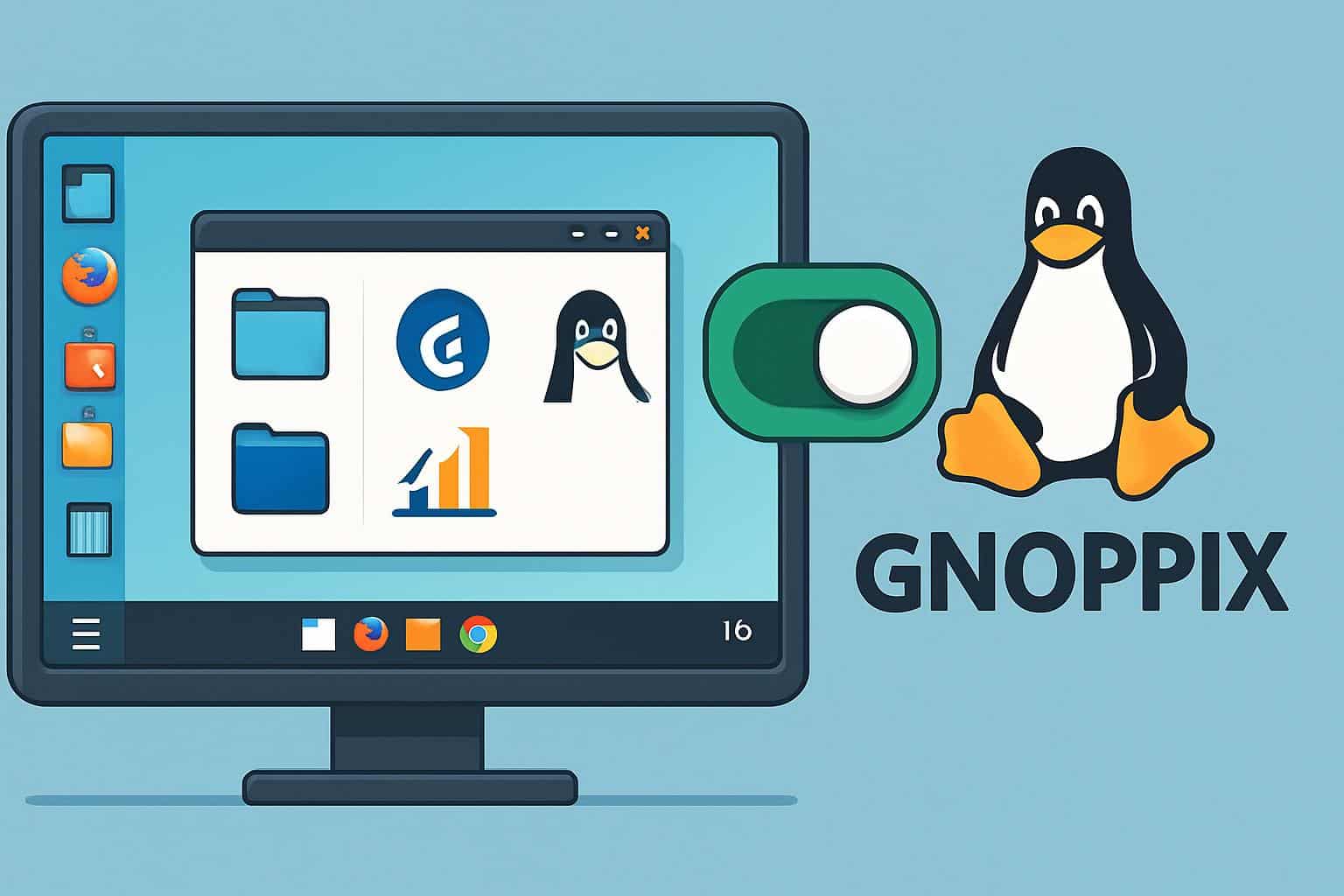 Gnoppix Linux logo with migration arrows showing easy switch from other operating systems