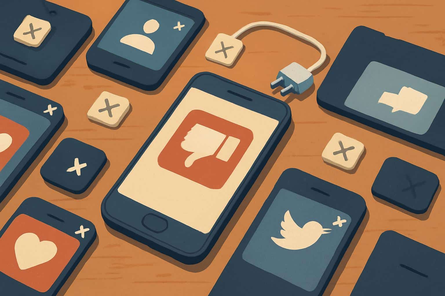 Mass exit from social media, app deletions and logouts on a smartphone