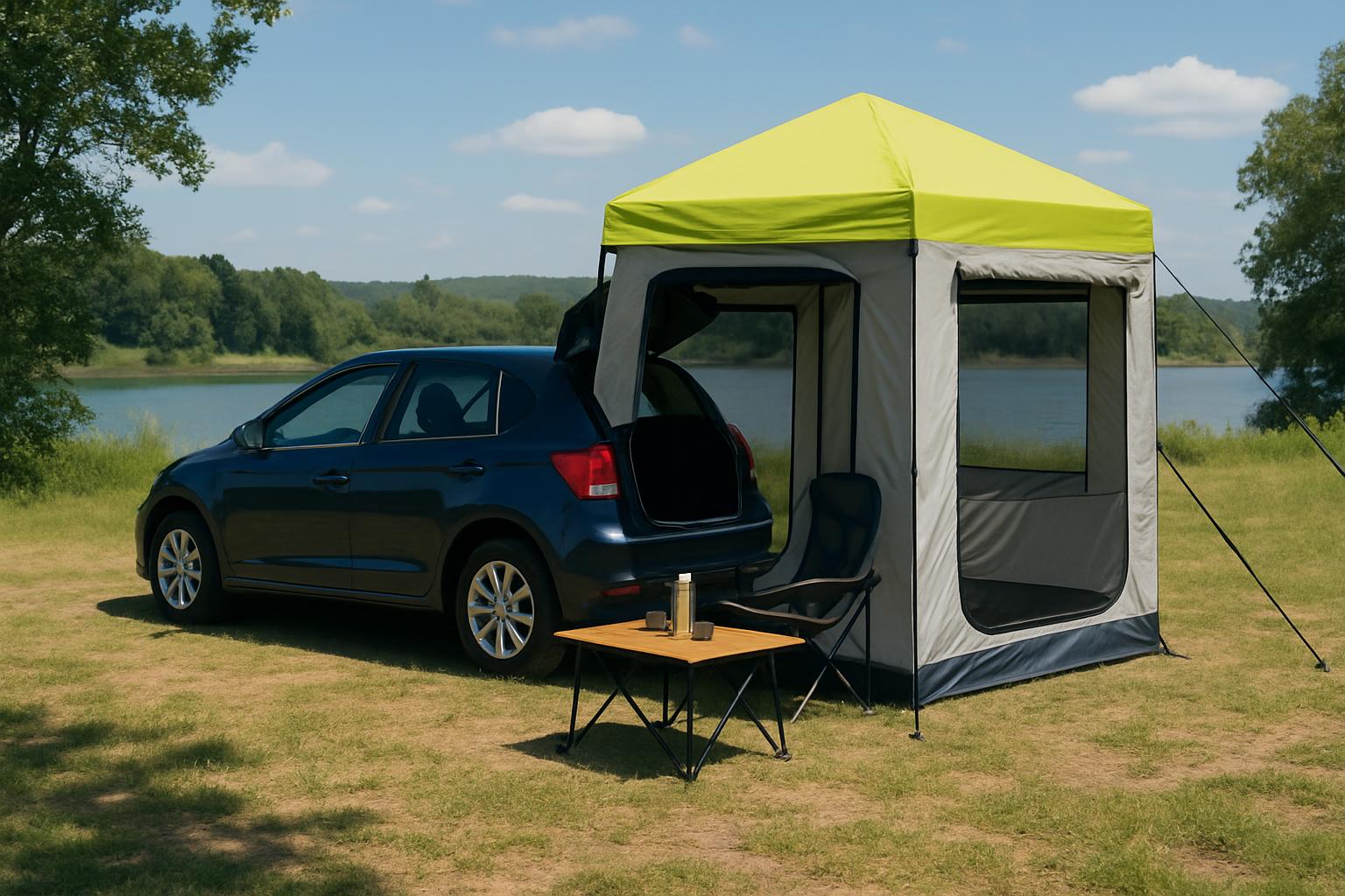 Carsule Lite camping canopy on SUV tailgate, $89.99 deal