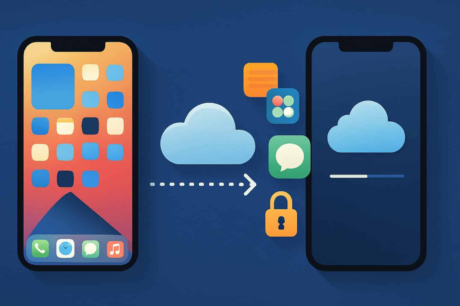 iPhone setup screen showing Apple iCloud Restore for backup recovery