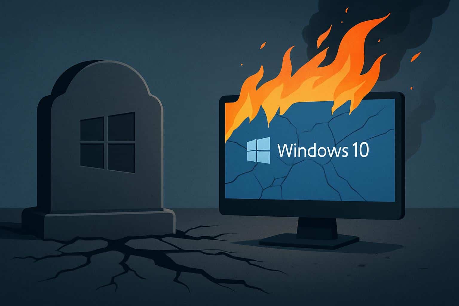 Microsoft Windows 10 end of support warning on a laptop screen