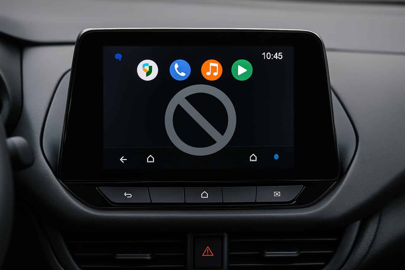 Android Auto interface on car display with quick controls disabled after update
