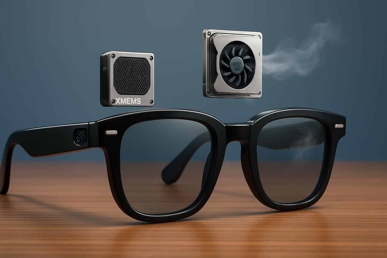 xMEMS-powered smart glasses beside Ray‑Ban sunglasses