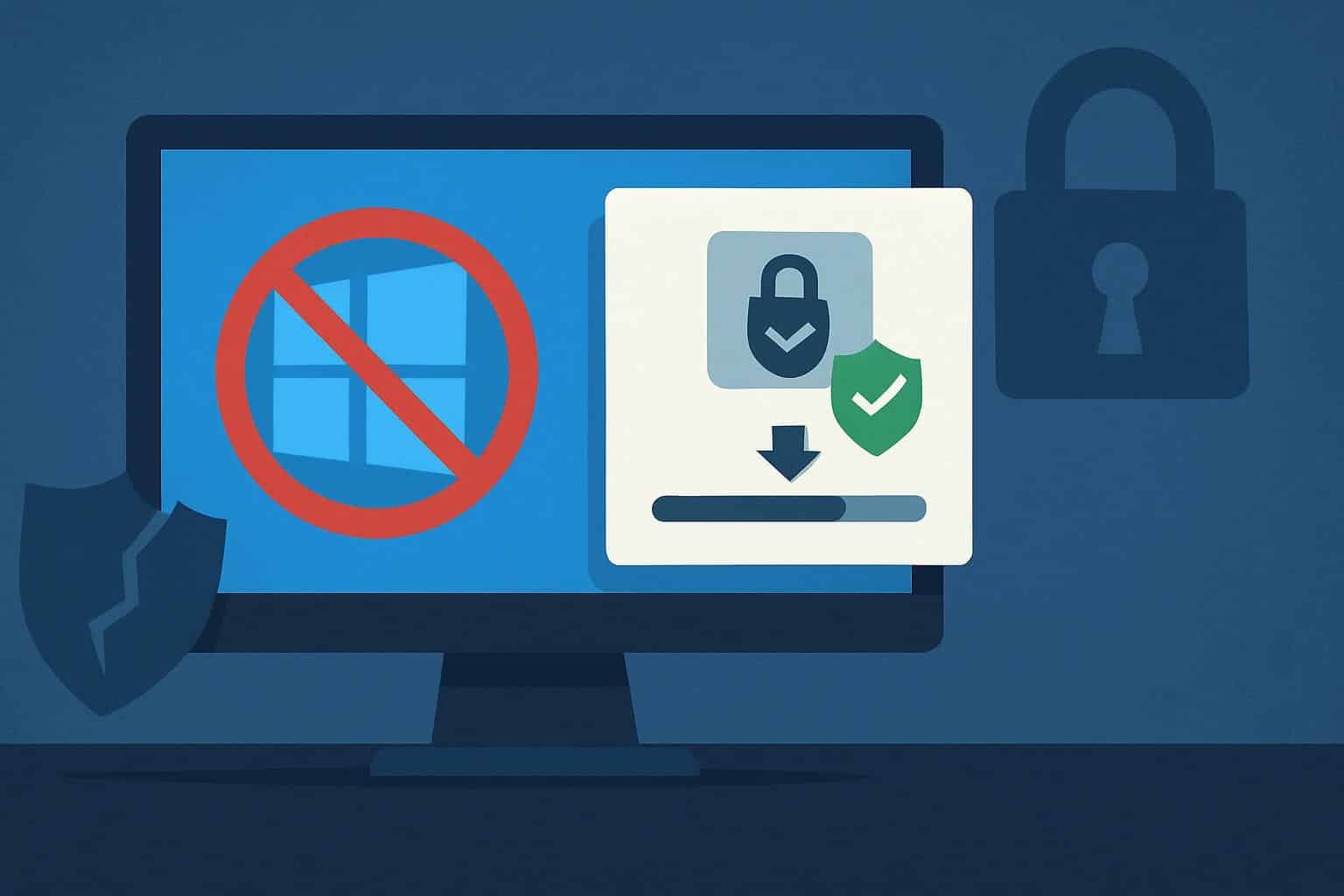 Windows 10 end of support illustration with free security update solutions