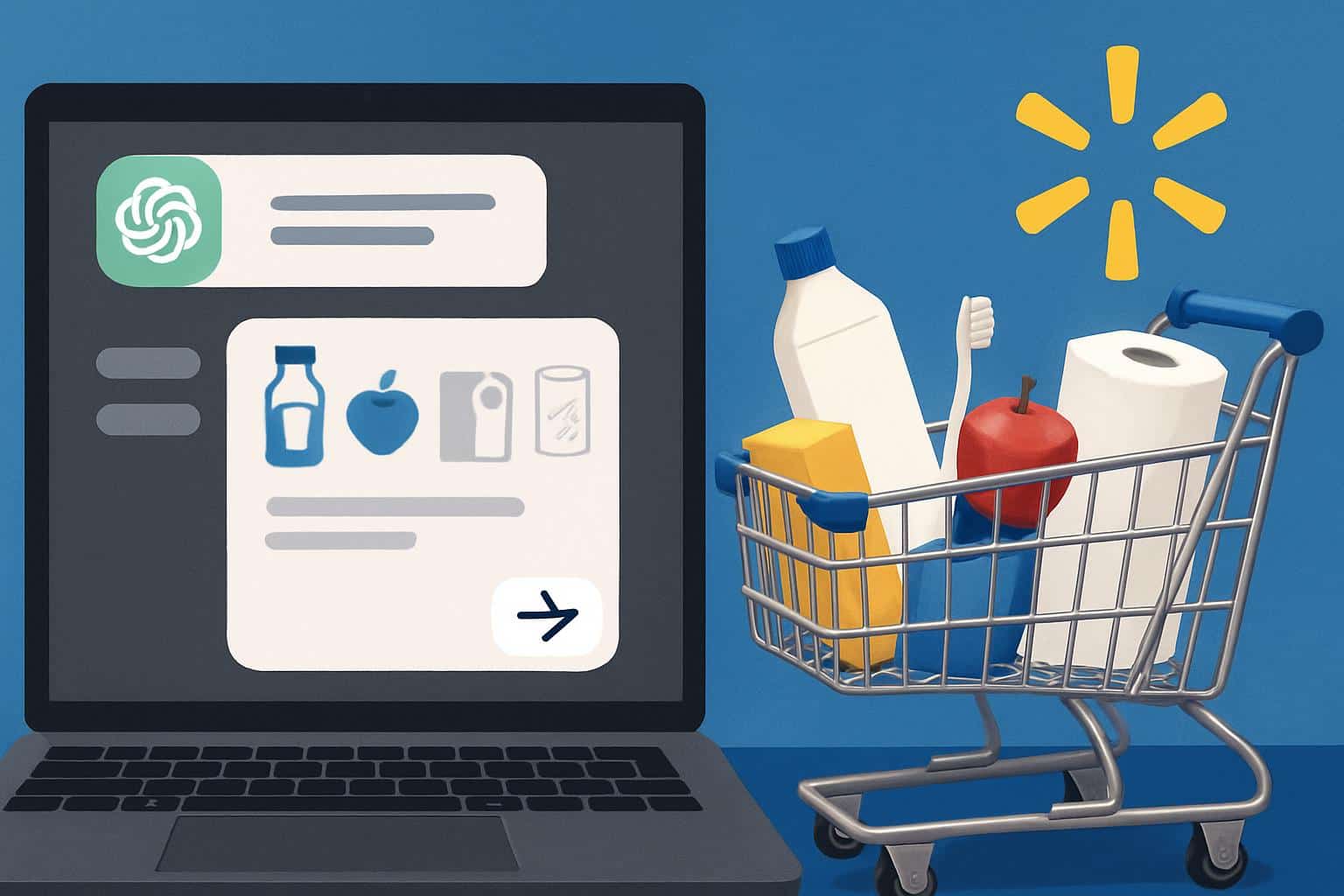 Walmart app interface featuring ChatGPT assistant for guided shopping and recommendations
