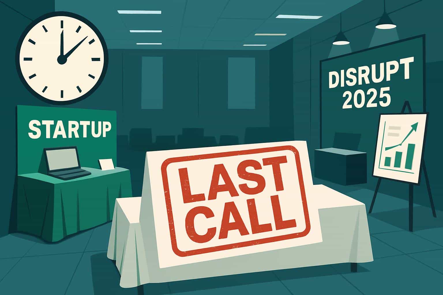 Disrupt conference exhibit table graphic promoting last-chance booth sales