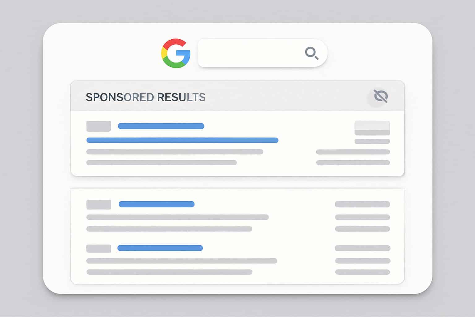 Google Search results with an ad and a Hide ad option in the three-dot menu