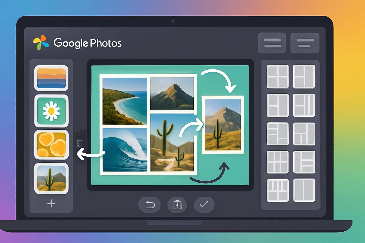 Google Photos collage editor with flexible layout options and resizable frames