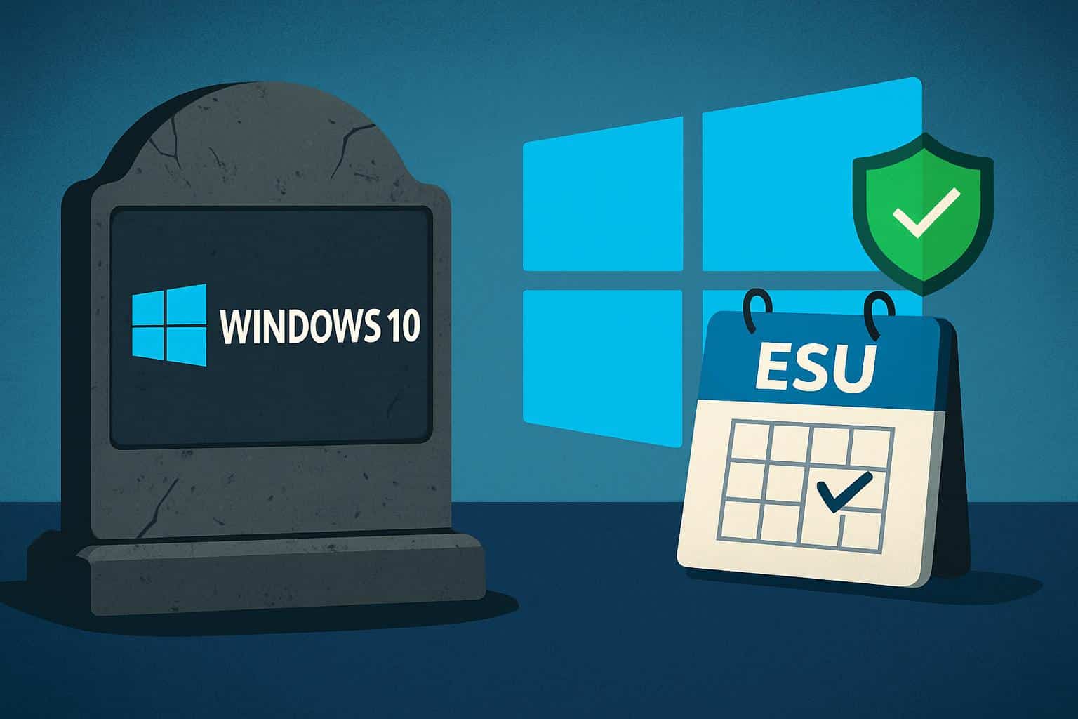 Windows 10 logo with shield and update arrow for Extended Security Updates to extend support