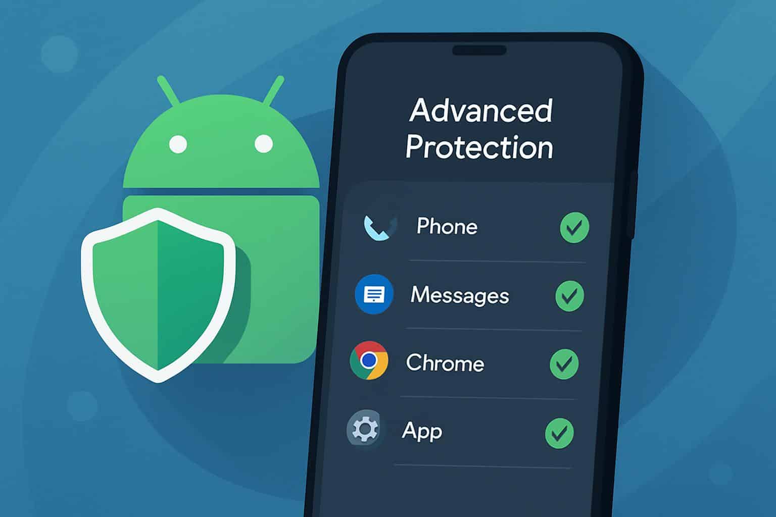 Android 16 Advanced Protection security settings showing new app list on smartphone