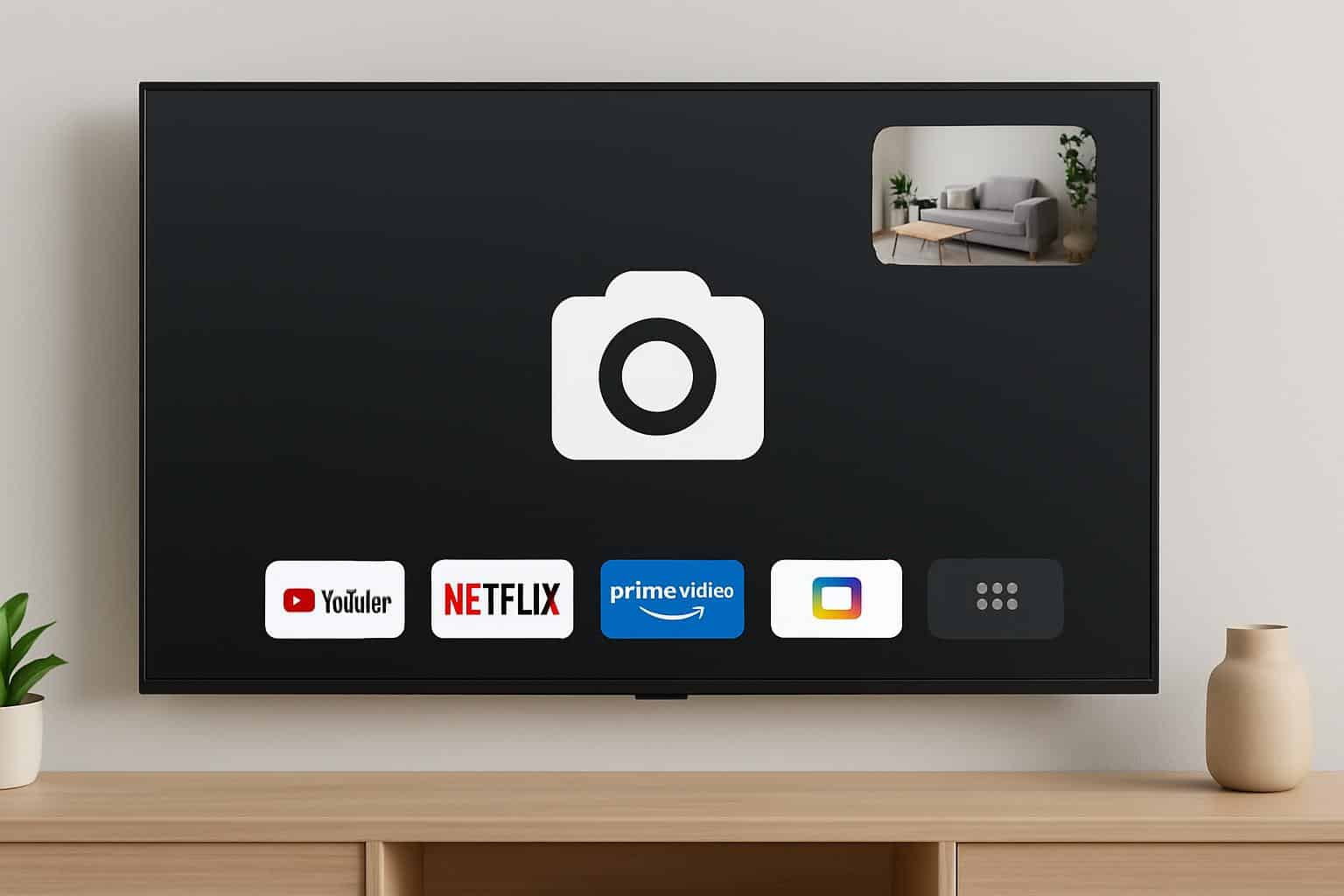 Google TV dashboard with one-tap access to home security camera feed