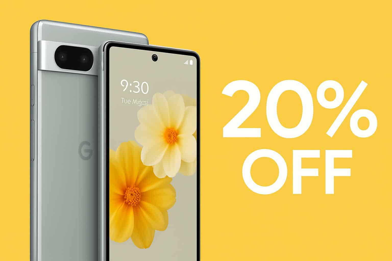 Google Pixel 9a smartphone on sale with 20% discount banner