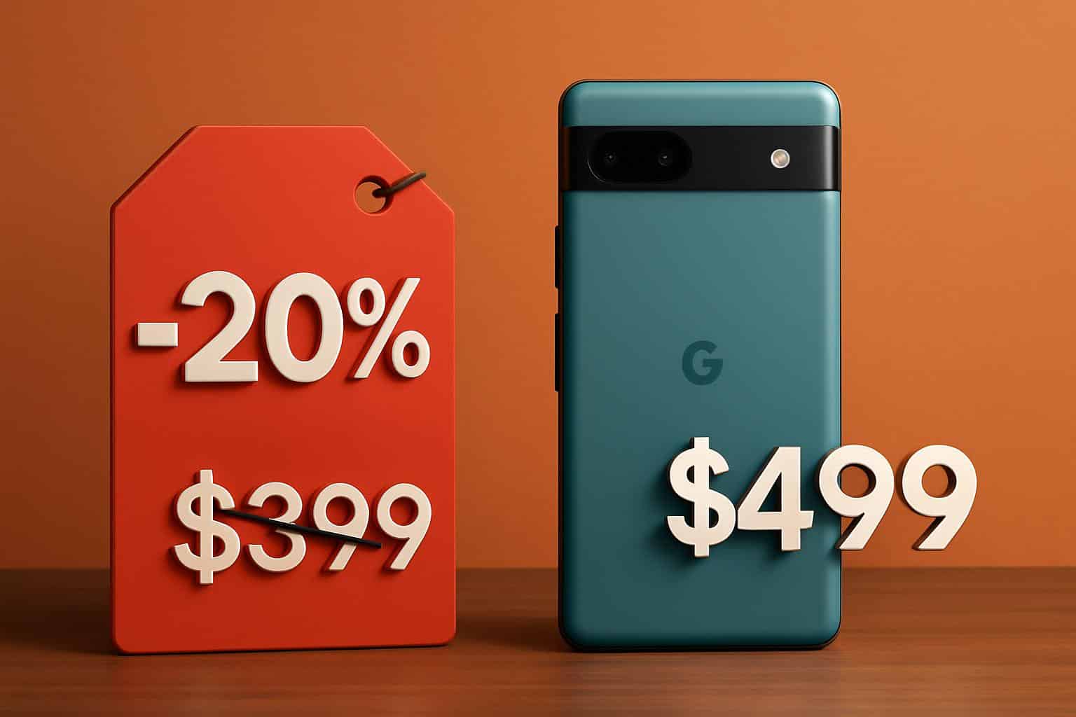 Google Pixel 9a smartphone with 20% off sale banner