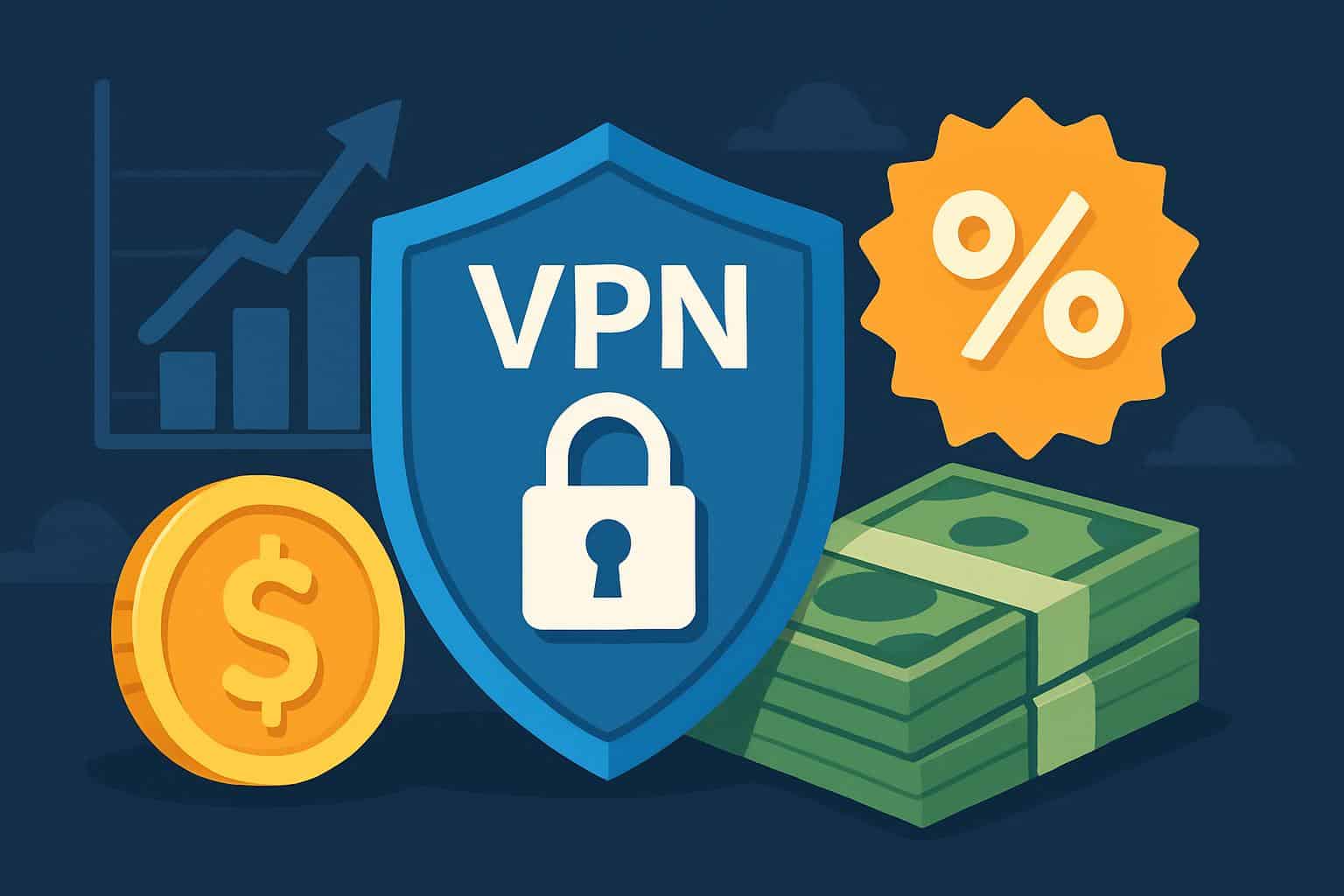 VPN deals worth your money with discount tags and padlock icons for secure savings