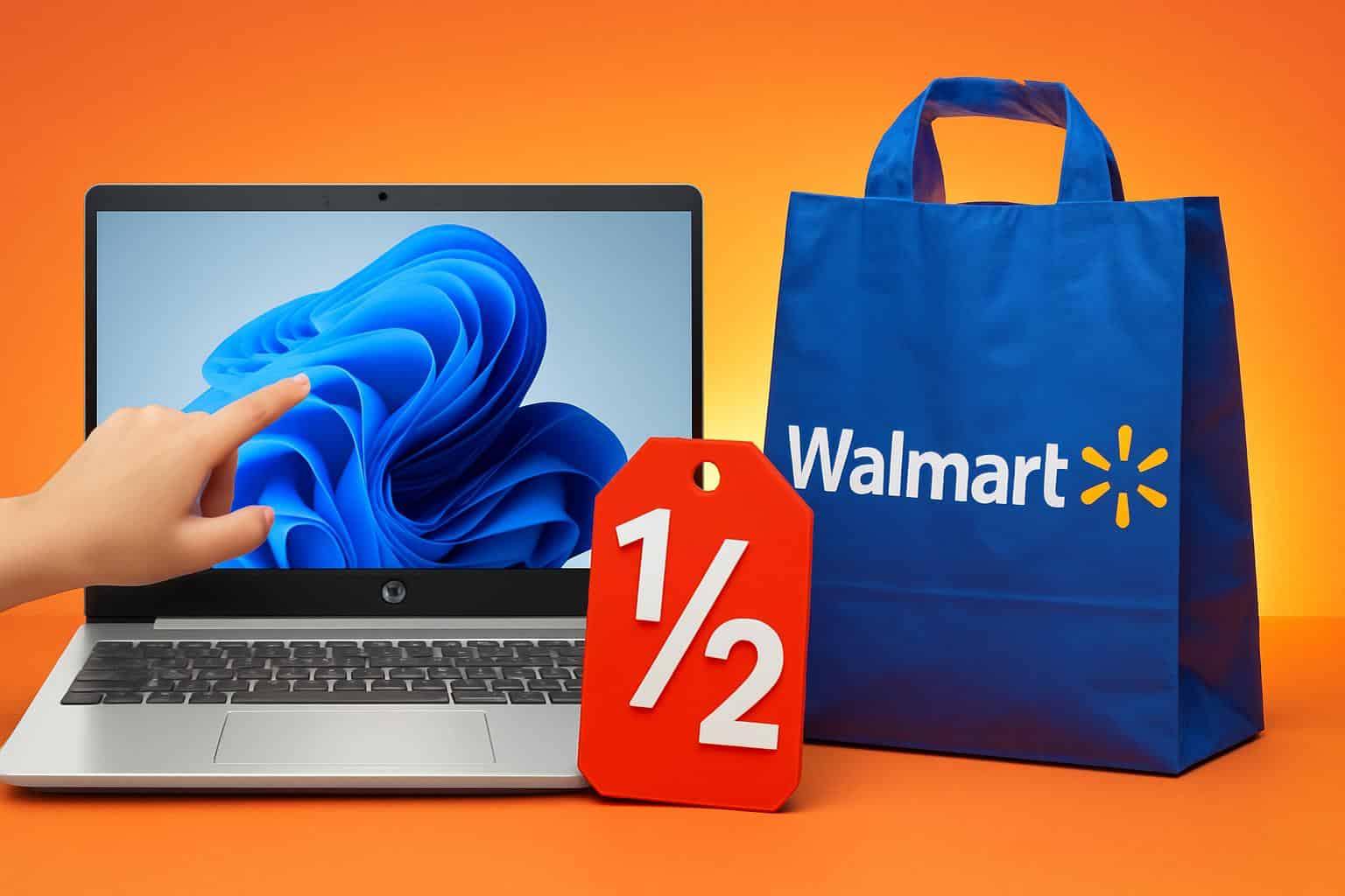 HP touchscreen laptop with half-price sale tag at Walmart