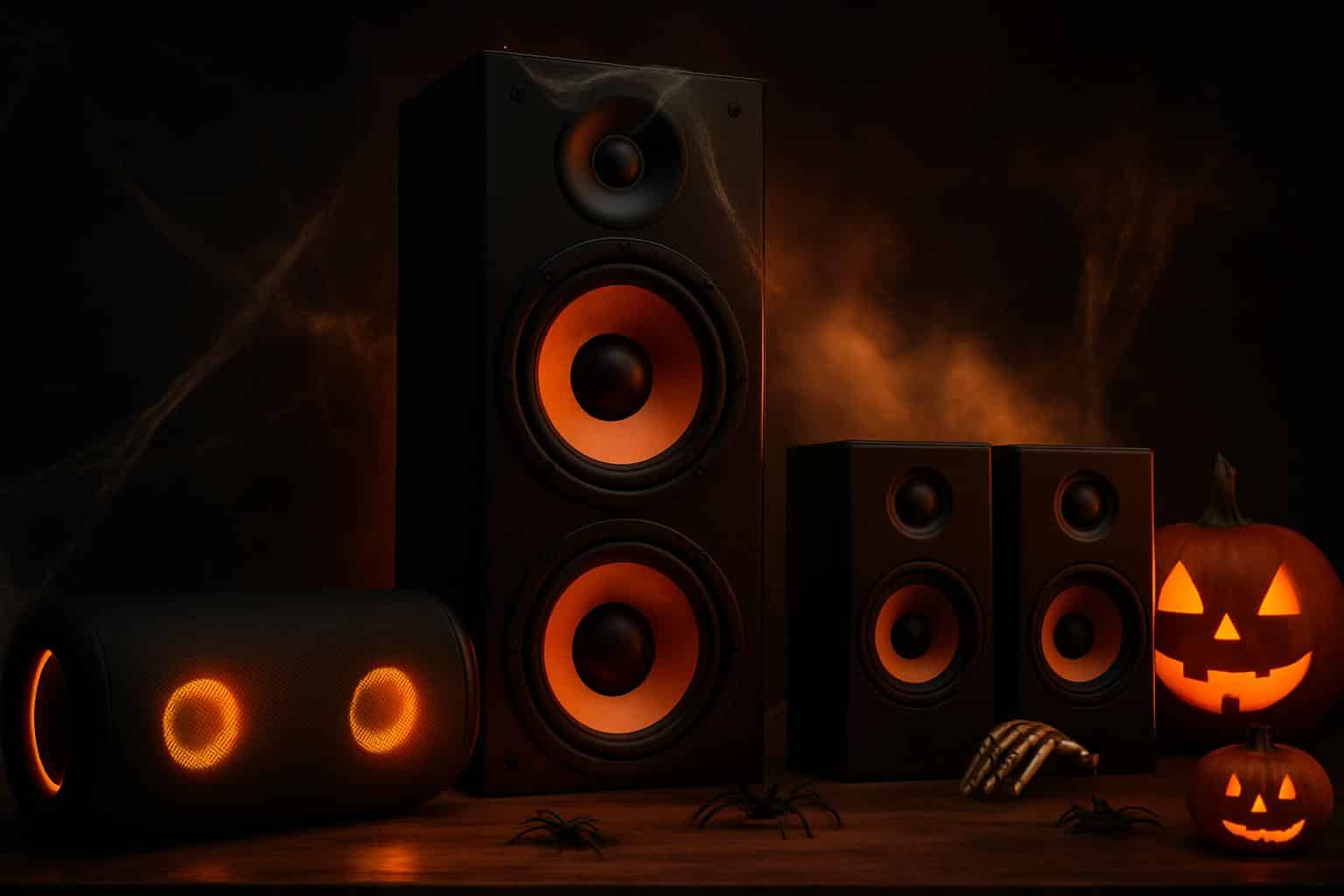 Halloween home audio speaker deals with pumpkins and spooky sale tags